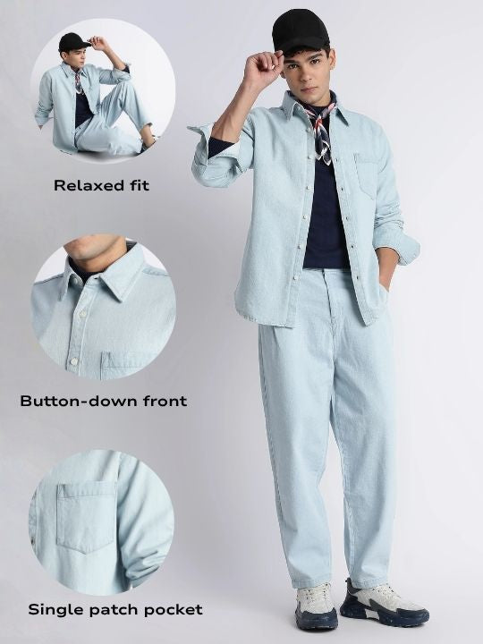 Men Ice Blue Denim Shirt