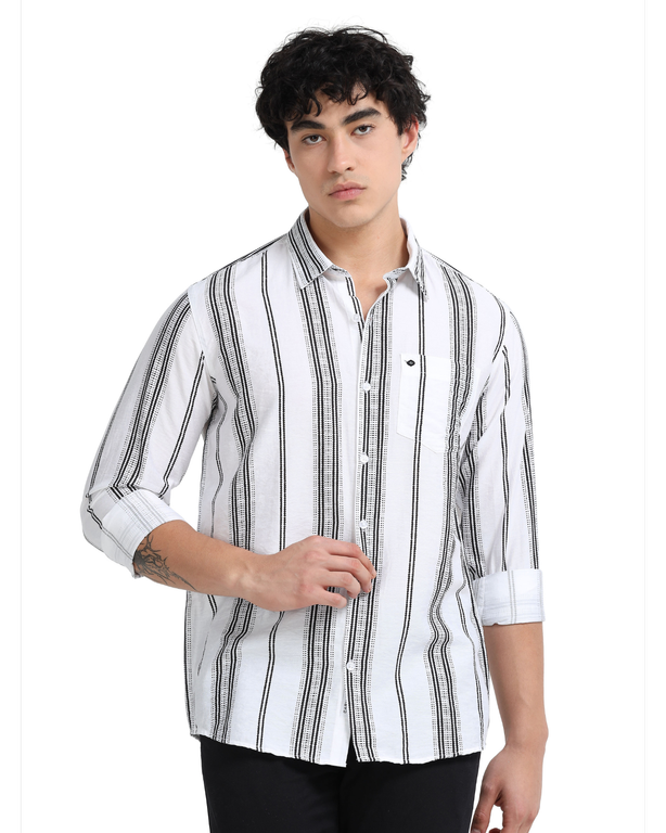 Men Striped Long Sleeve Casual Polo Shirt