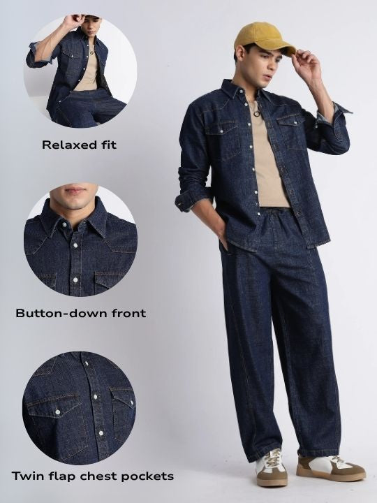 Men Indigo Western Denim Shirt