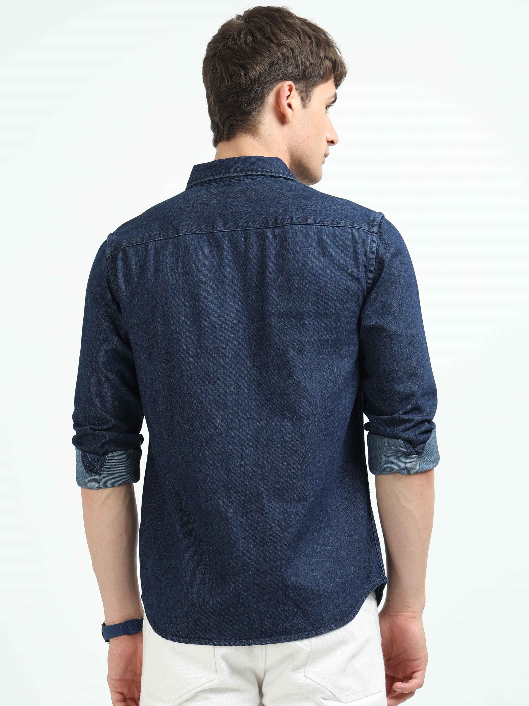 Men Blue Denim Cotton Western Shirt