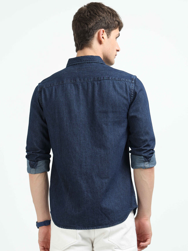 Men Blue Denim Cotton Western Shirt