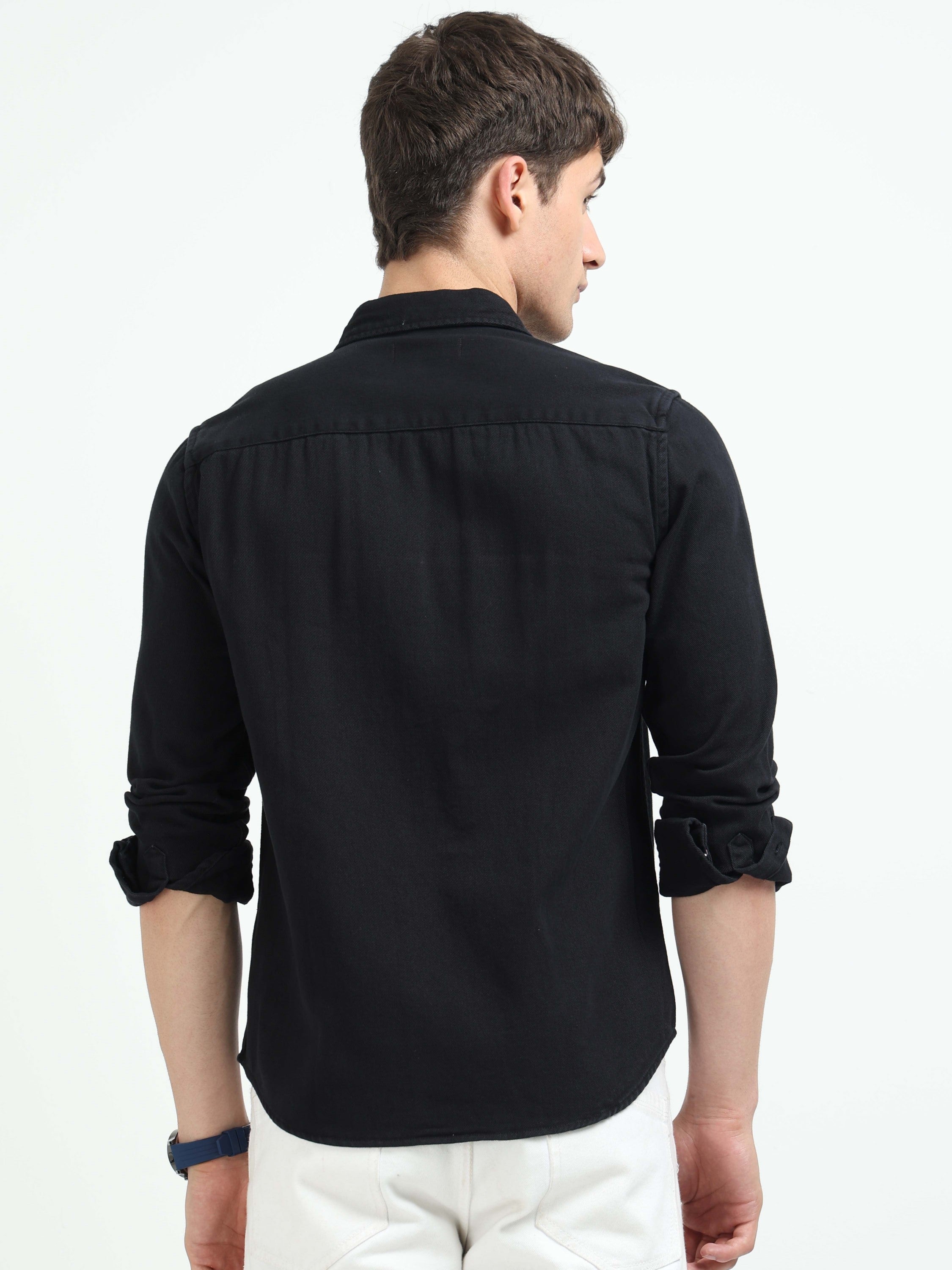 Men Black Denim Cotton Western Shirt