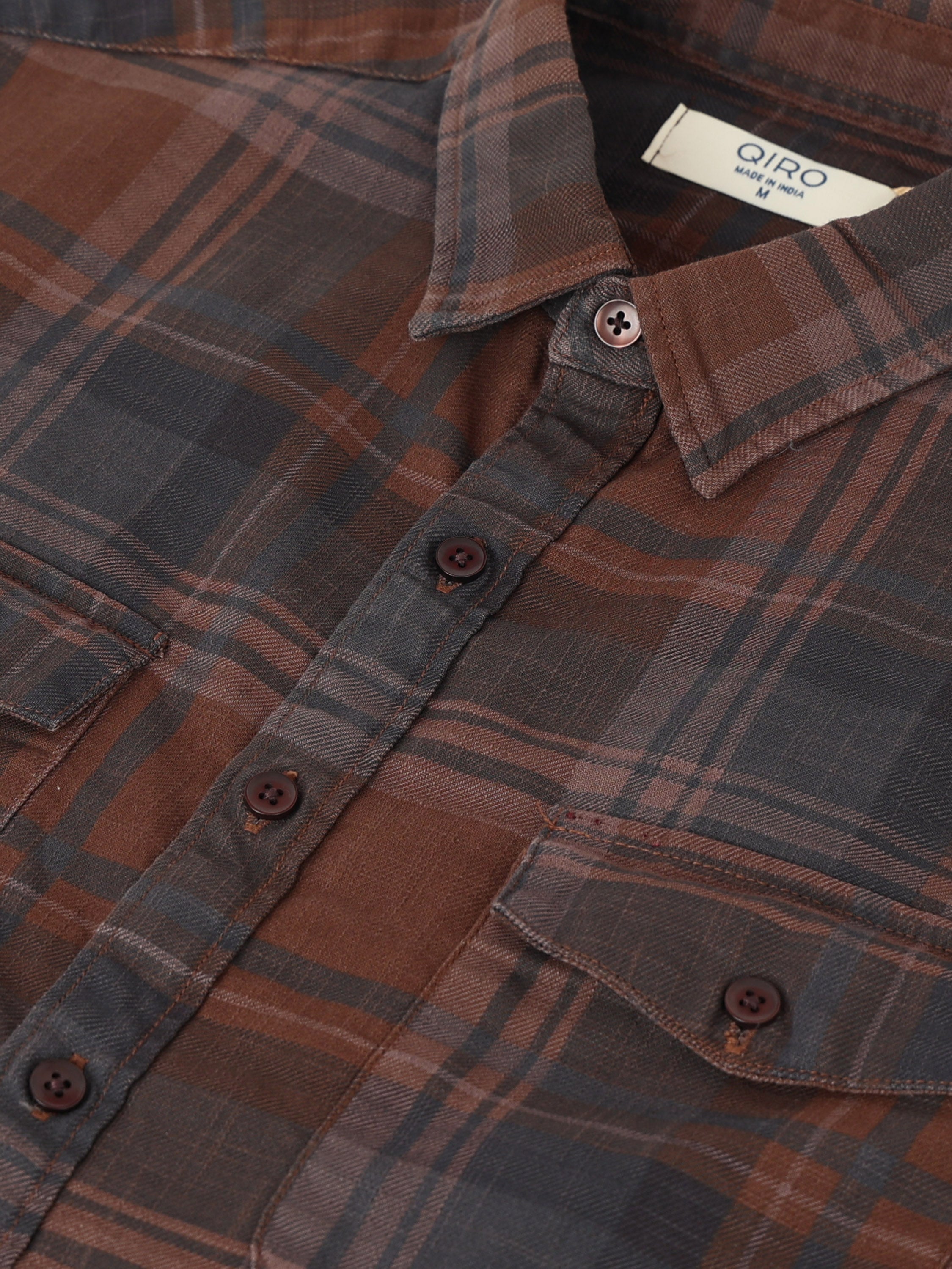 Men Brown Plaid Regular Fit Shirt