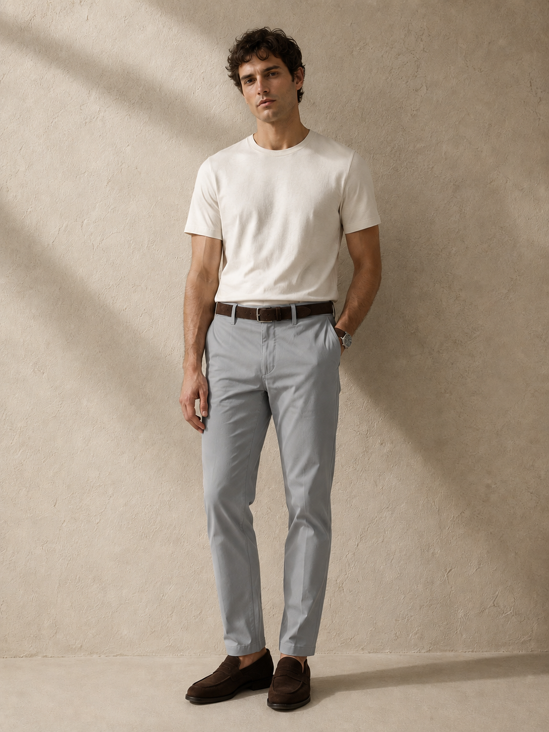 Men Grey Tailored Fit Trousers