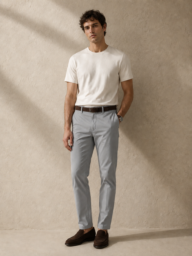Men Grey Tailored Fit Trousers