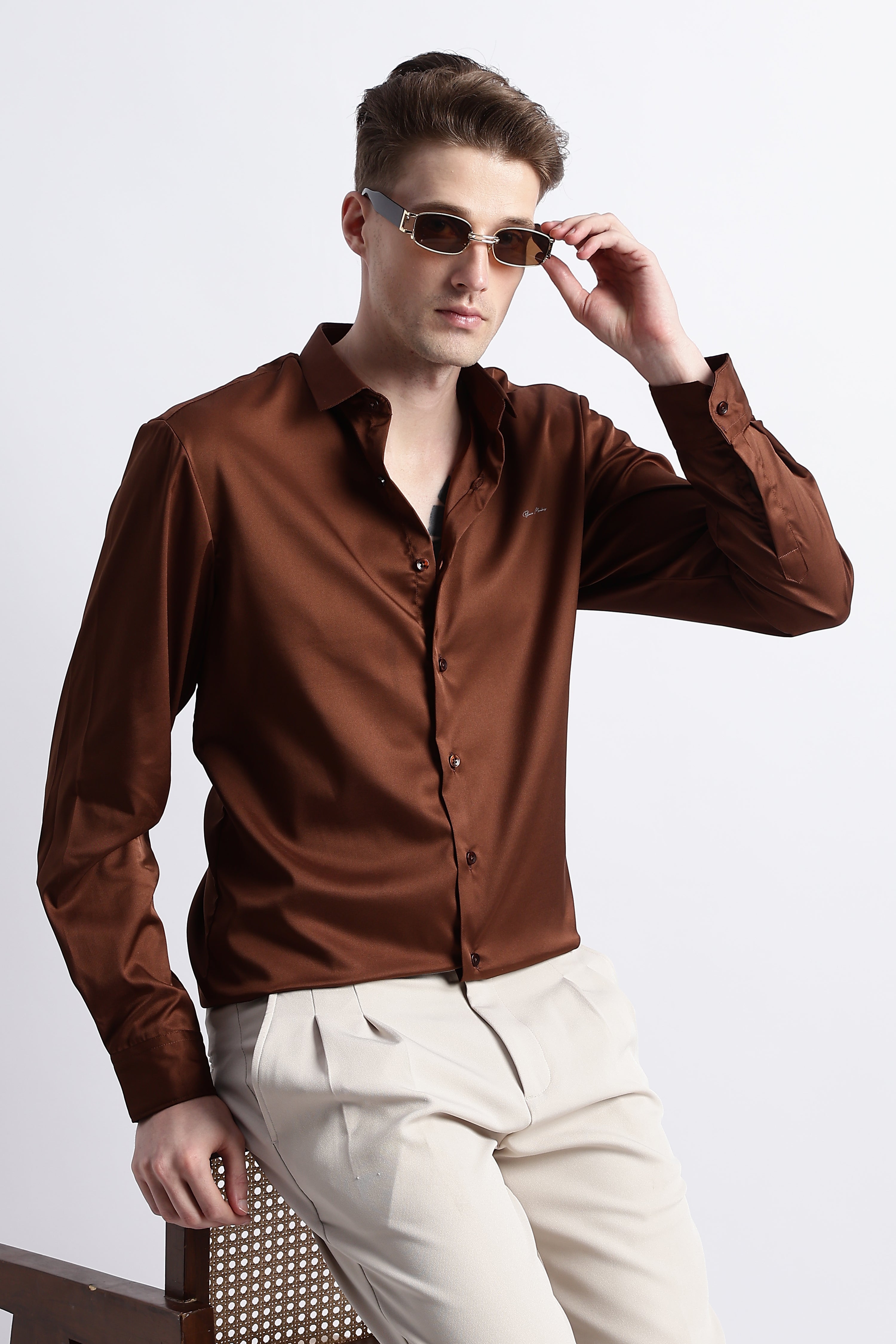Men Smooth Satin Party Shirt