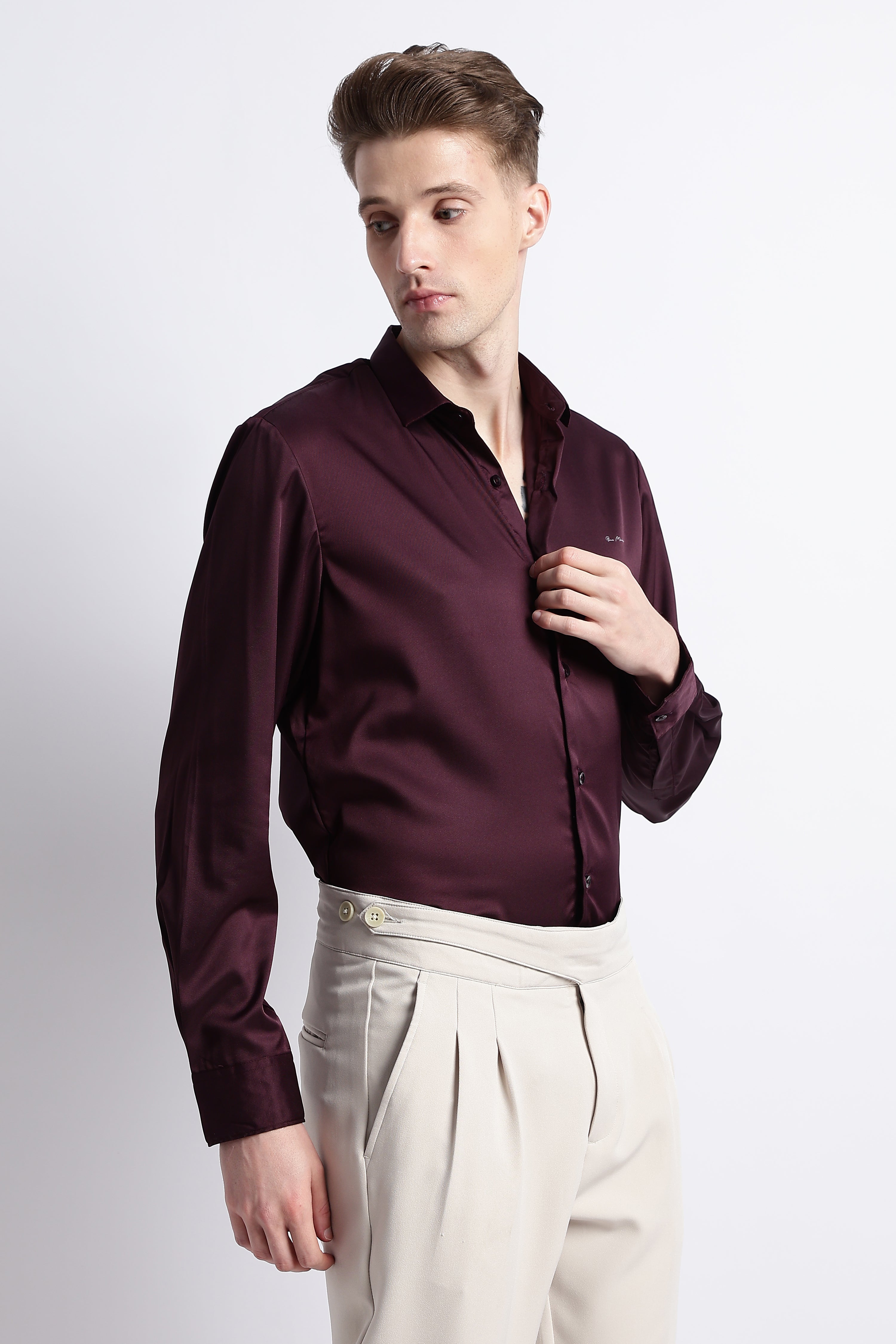 Men Smooth Satin Party Shirt