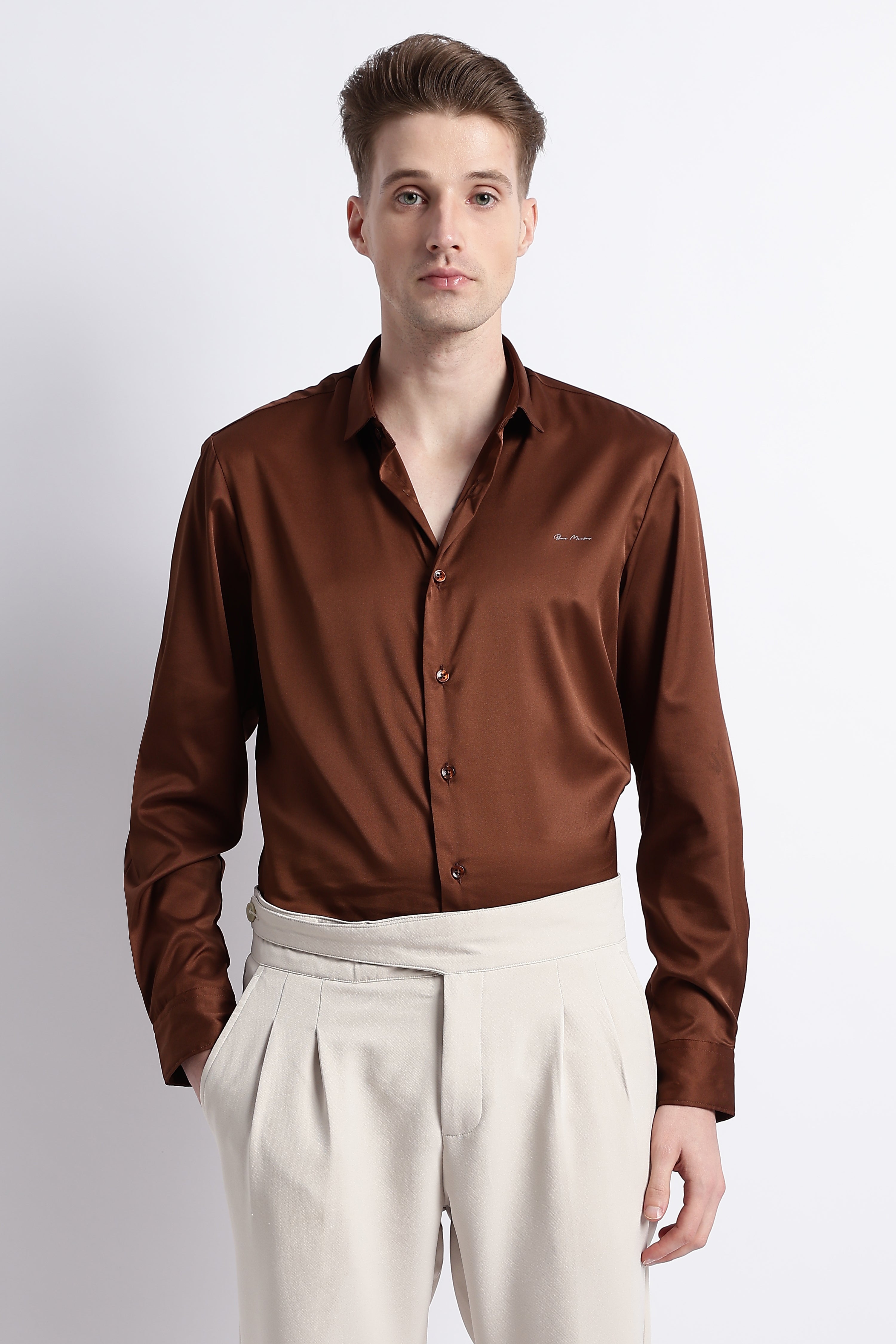 Men Smooth Satin Party Shirt