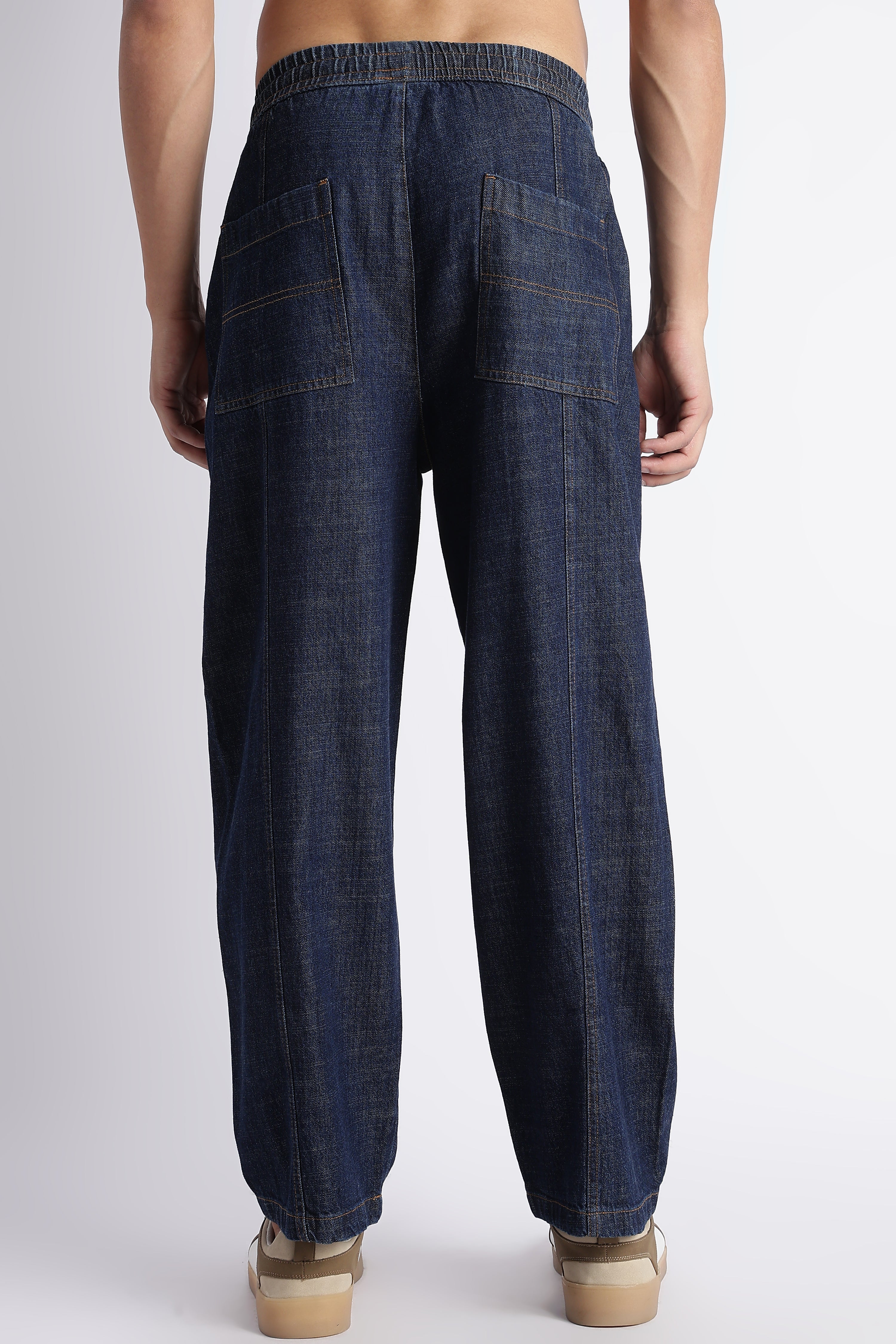 Men Indigo Wide-Leg Denim Pant