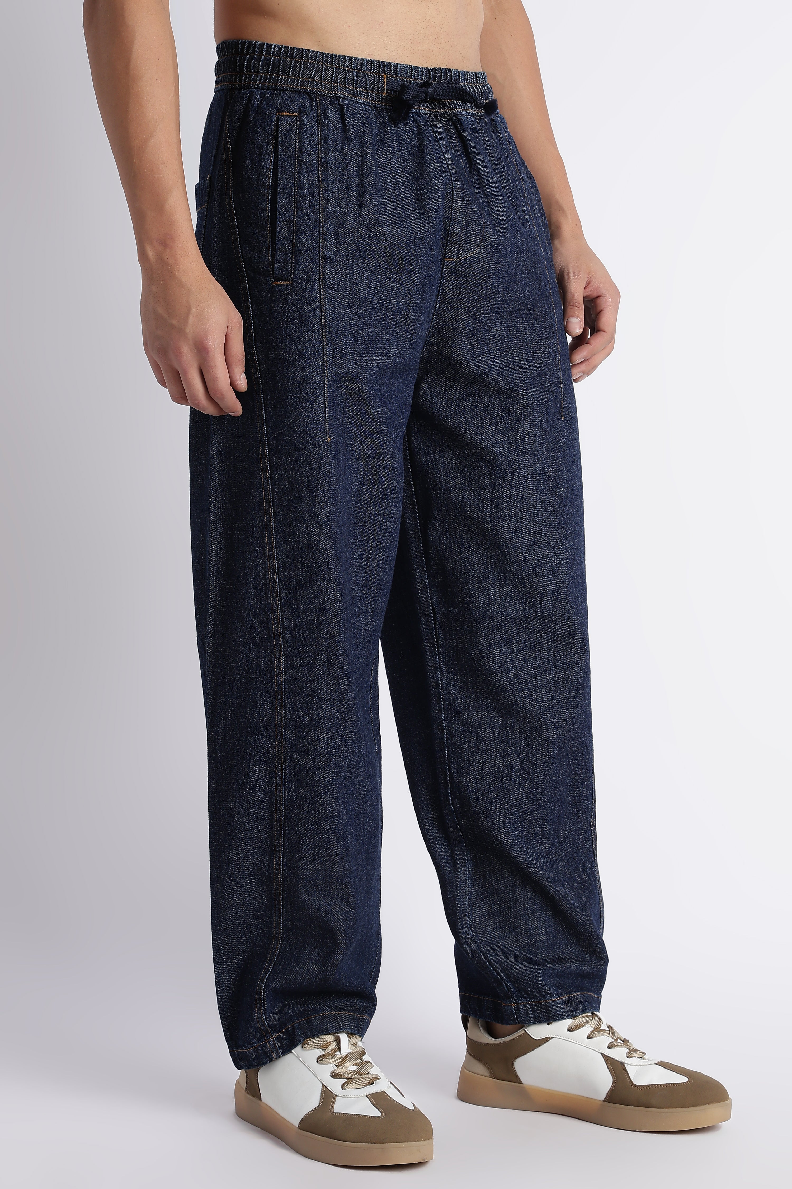 Men Indigo Wide-Leg Denim Pant