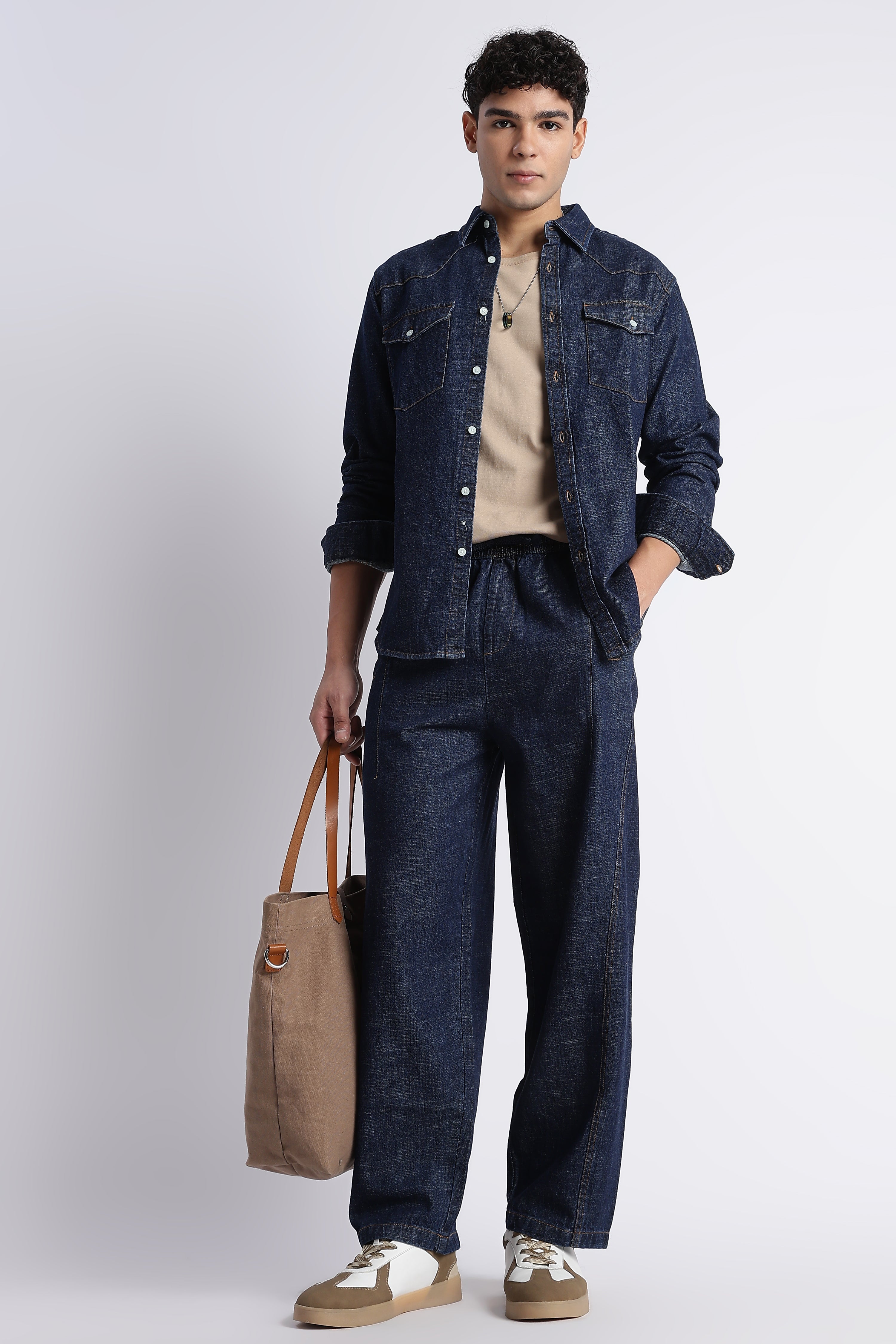 Men Indigo Wide-Leg Denim Pant