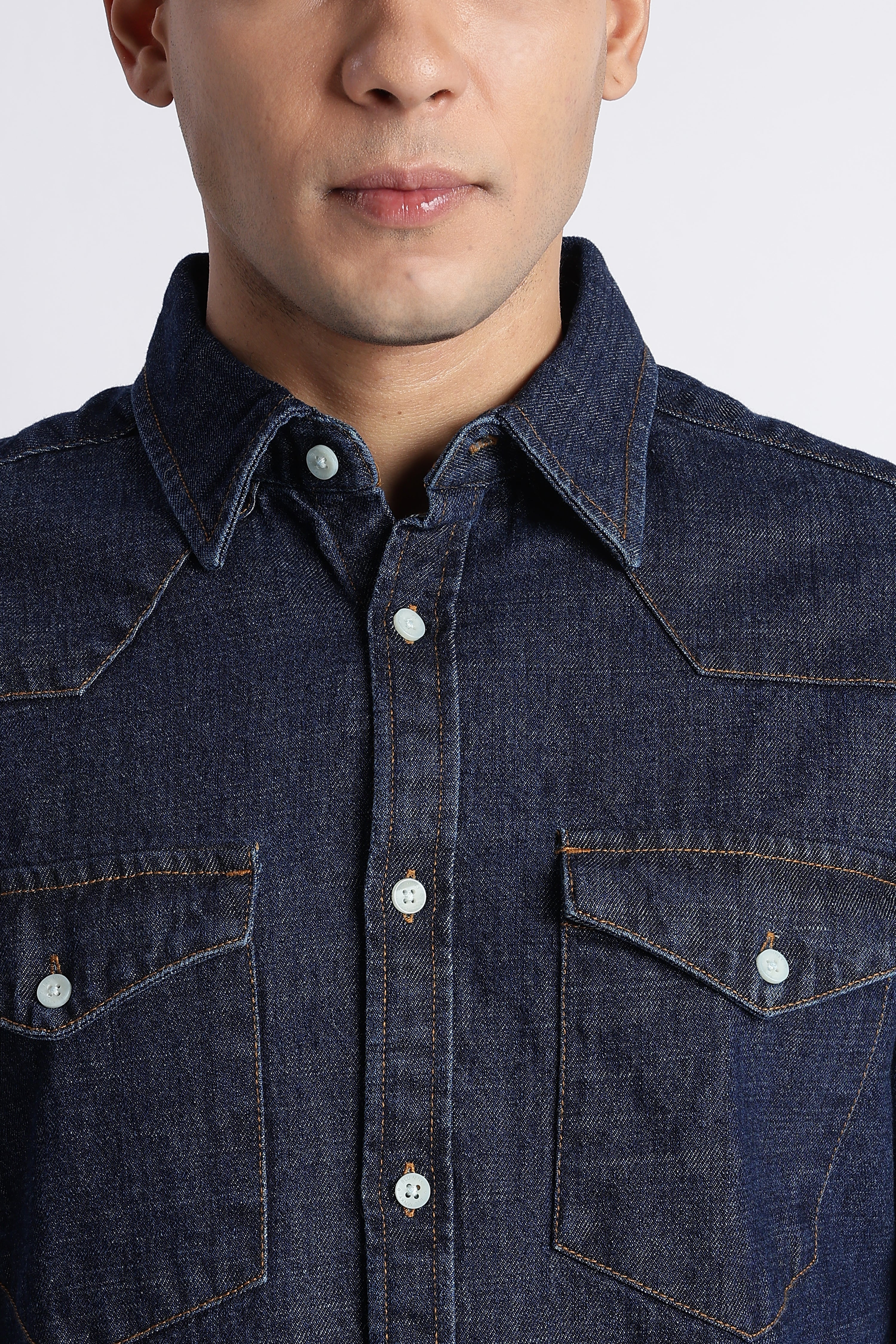 Men Indigo Western Denim Shirt