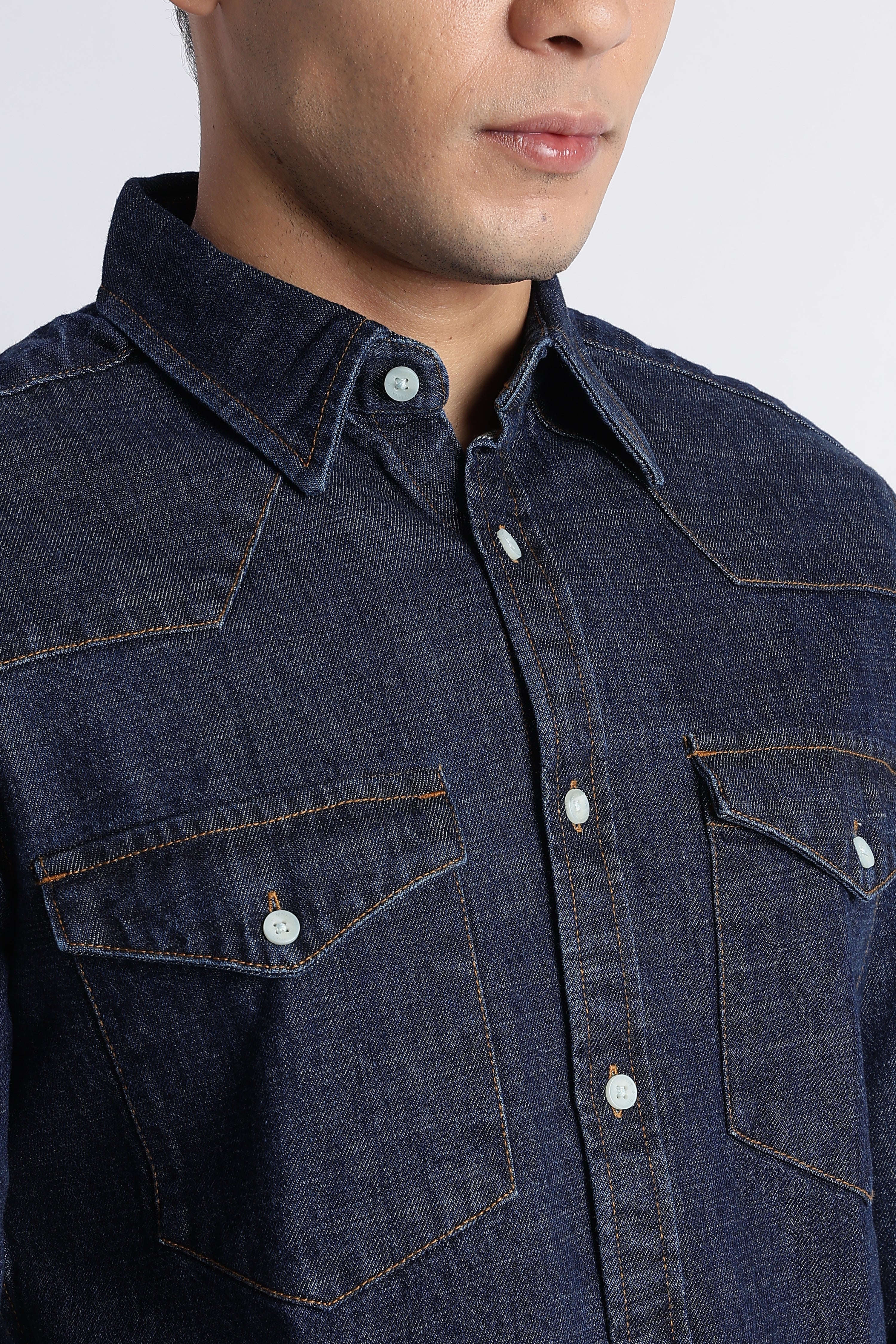 Men Indigo Western Denim Shirt