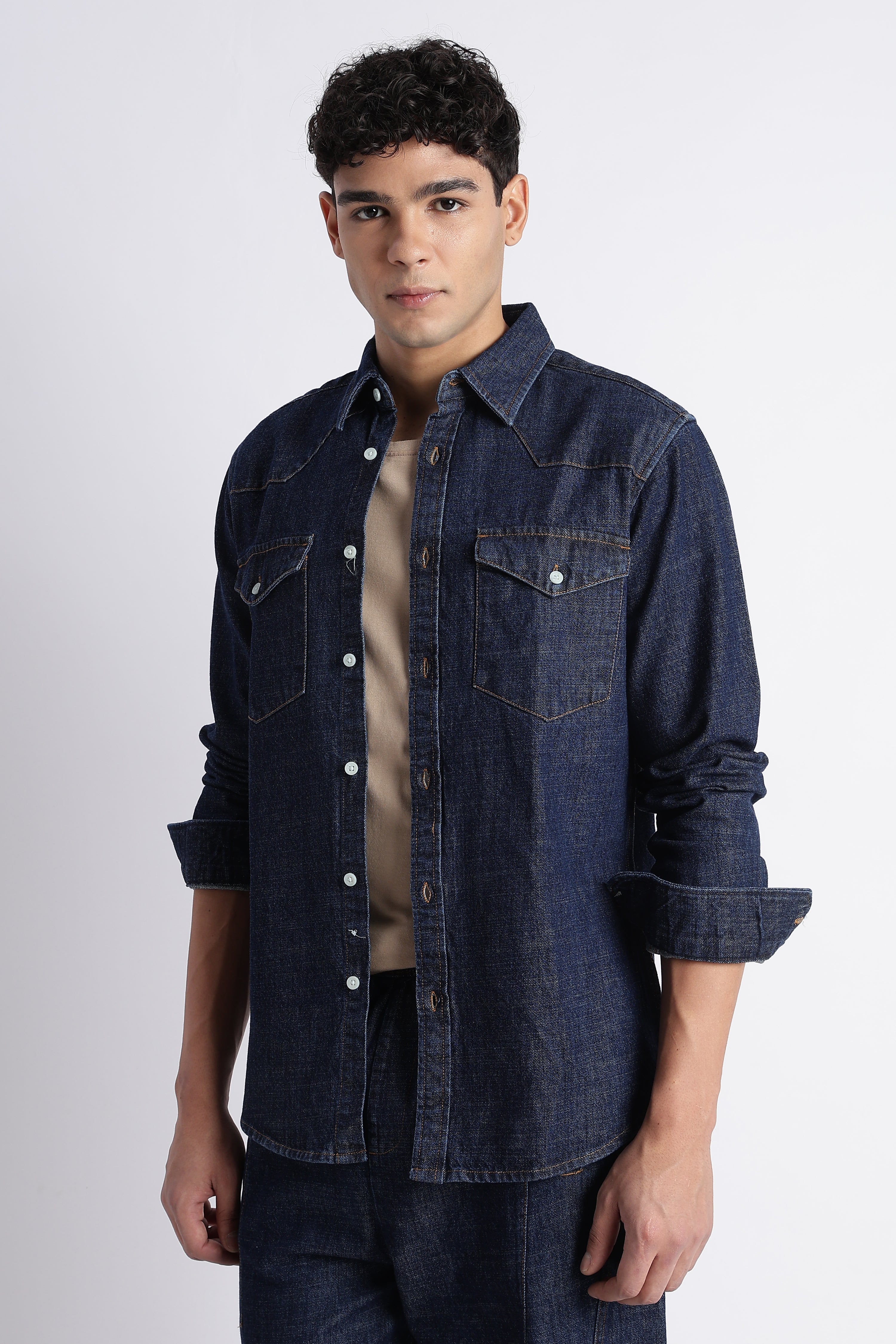 Men Indigo Western Denim Shirt