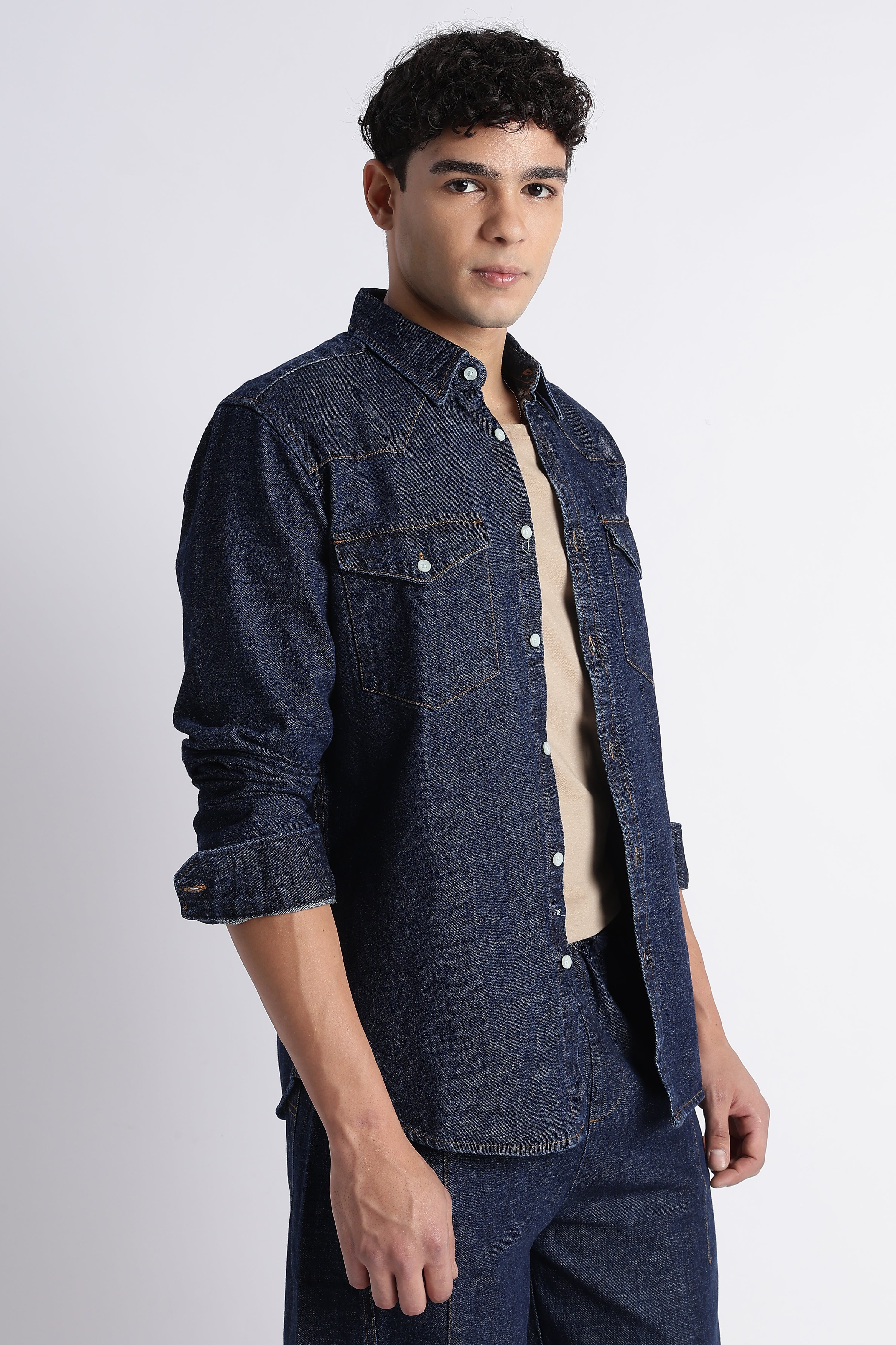 Men Indigo Western Denim Shirt