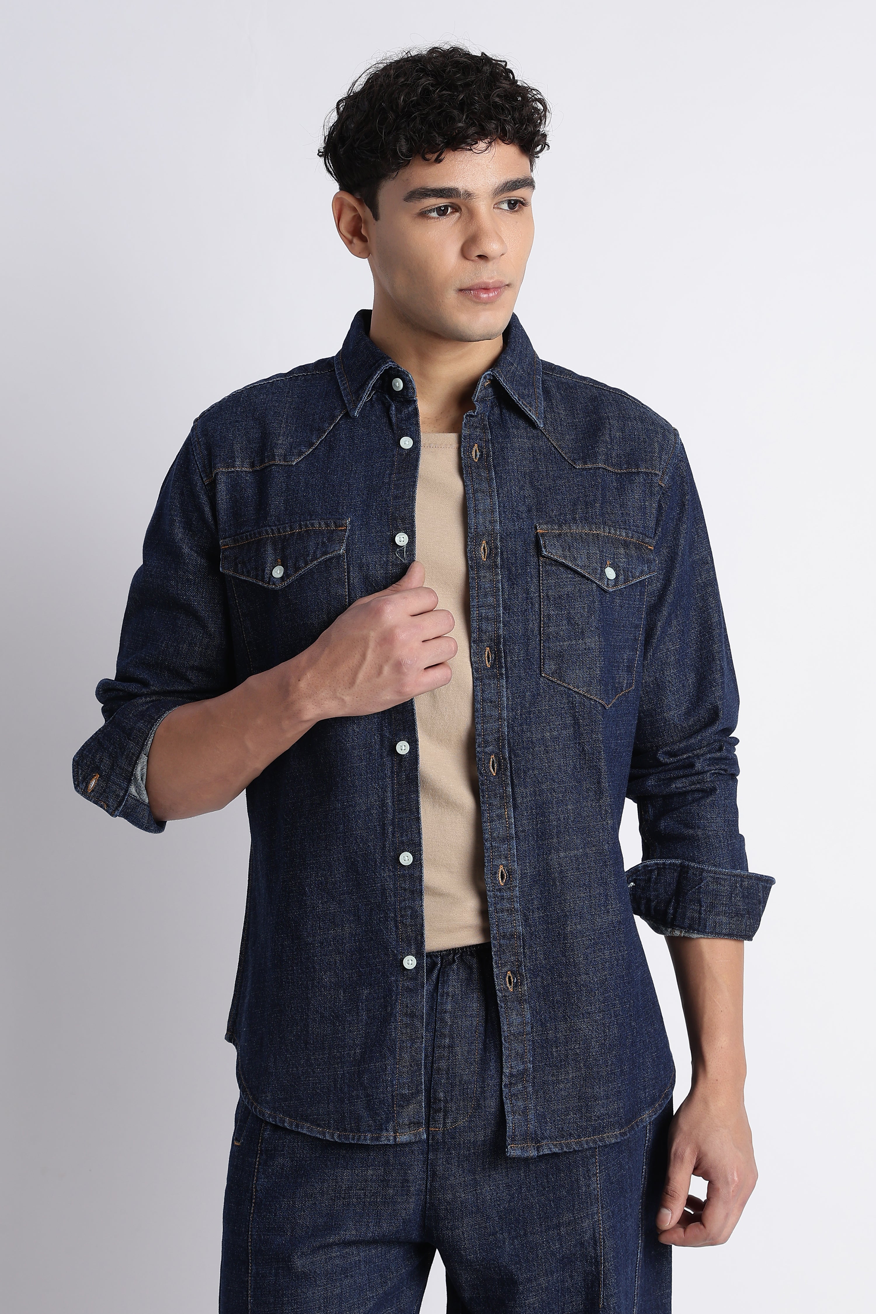 Men Indigo Western Denim Shirt