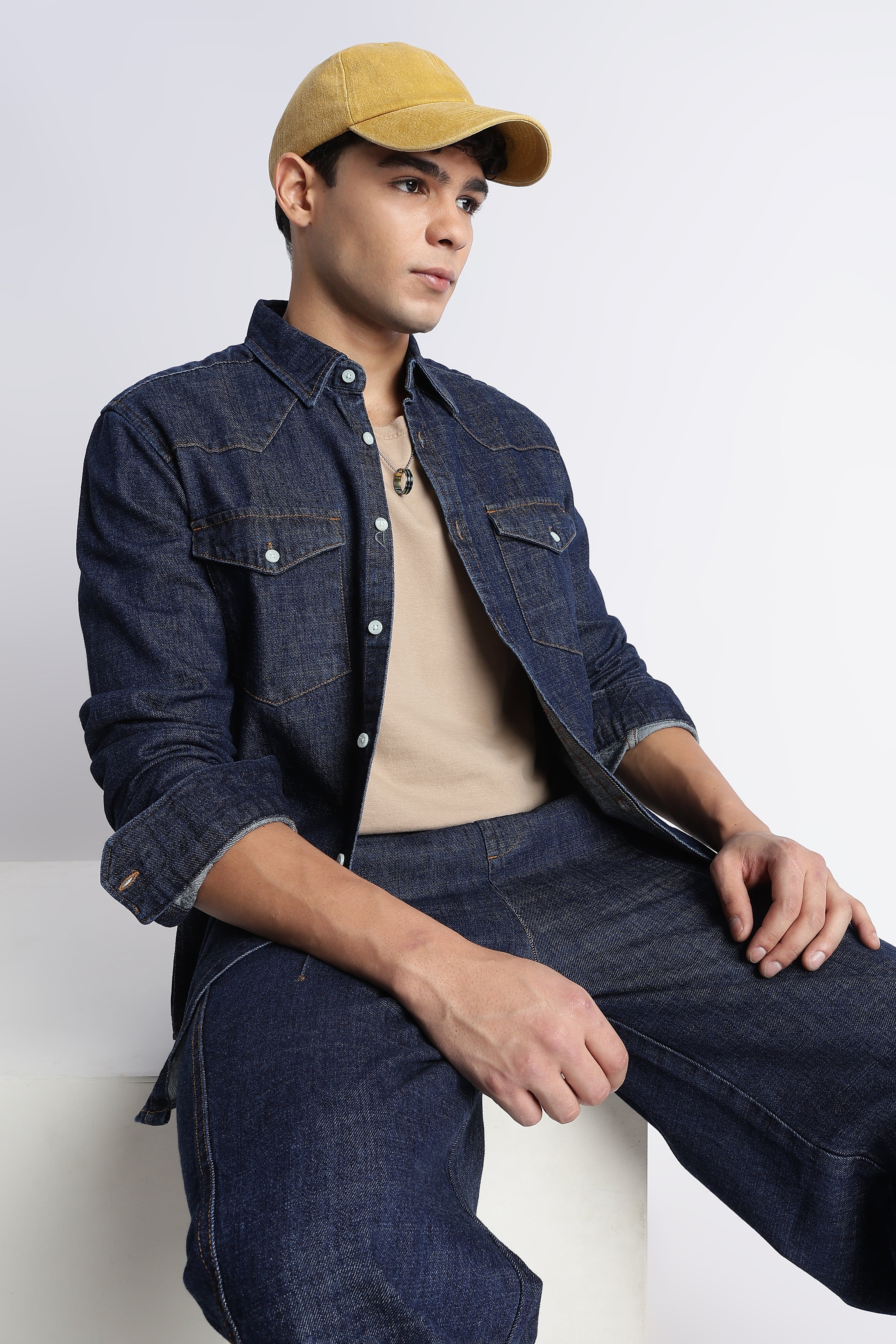 Men Indigo Western Denim Shirt