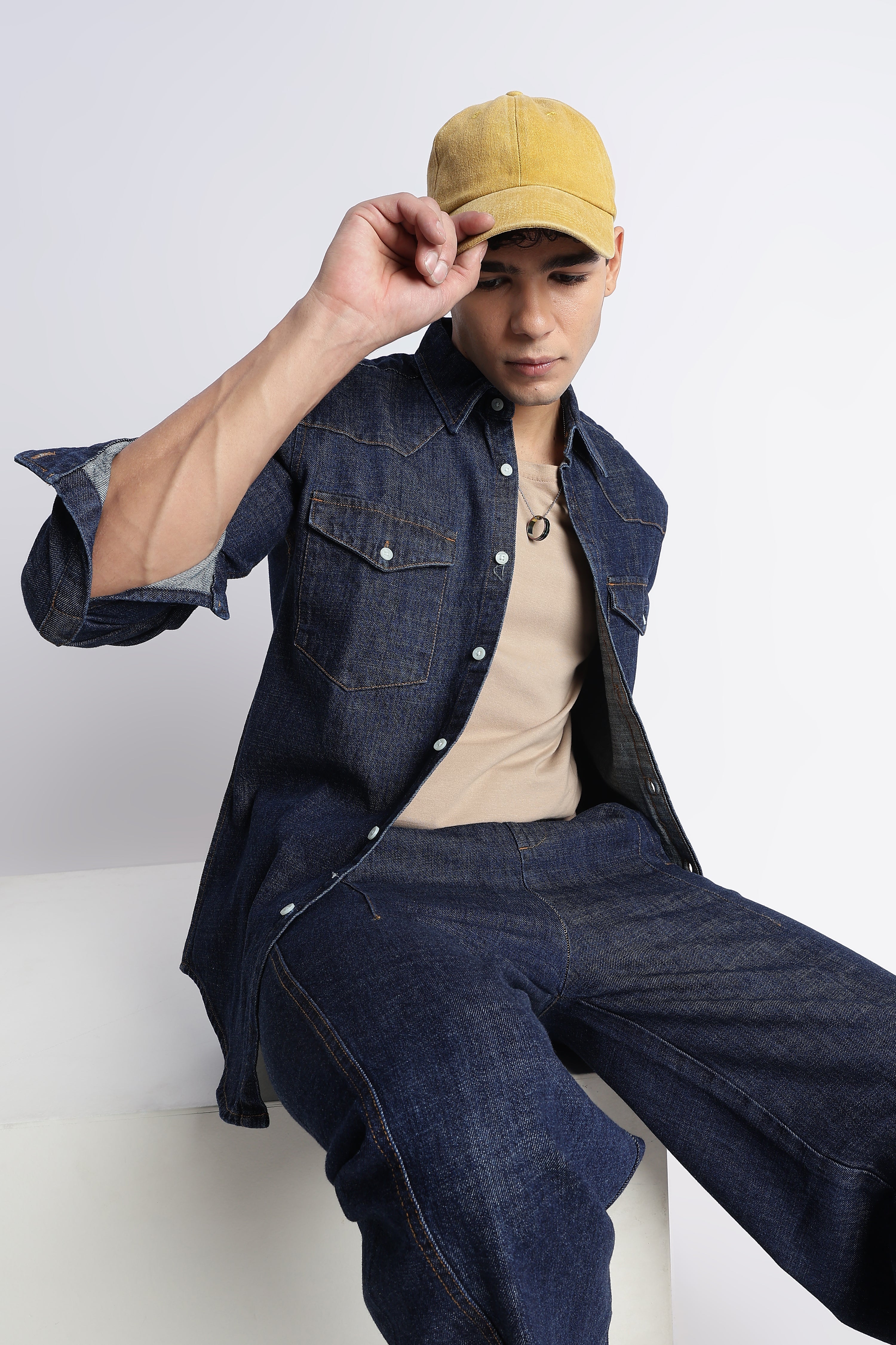 Men Indigo Western Denim Shirt