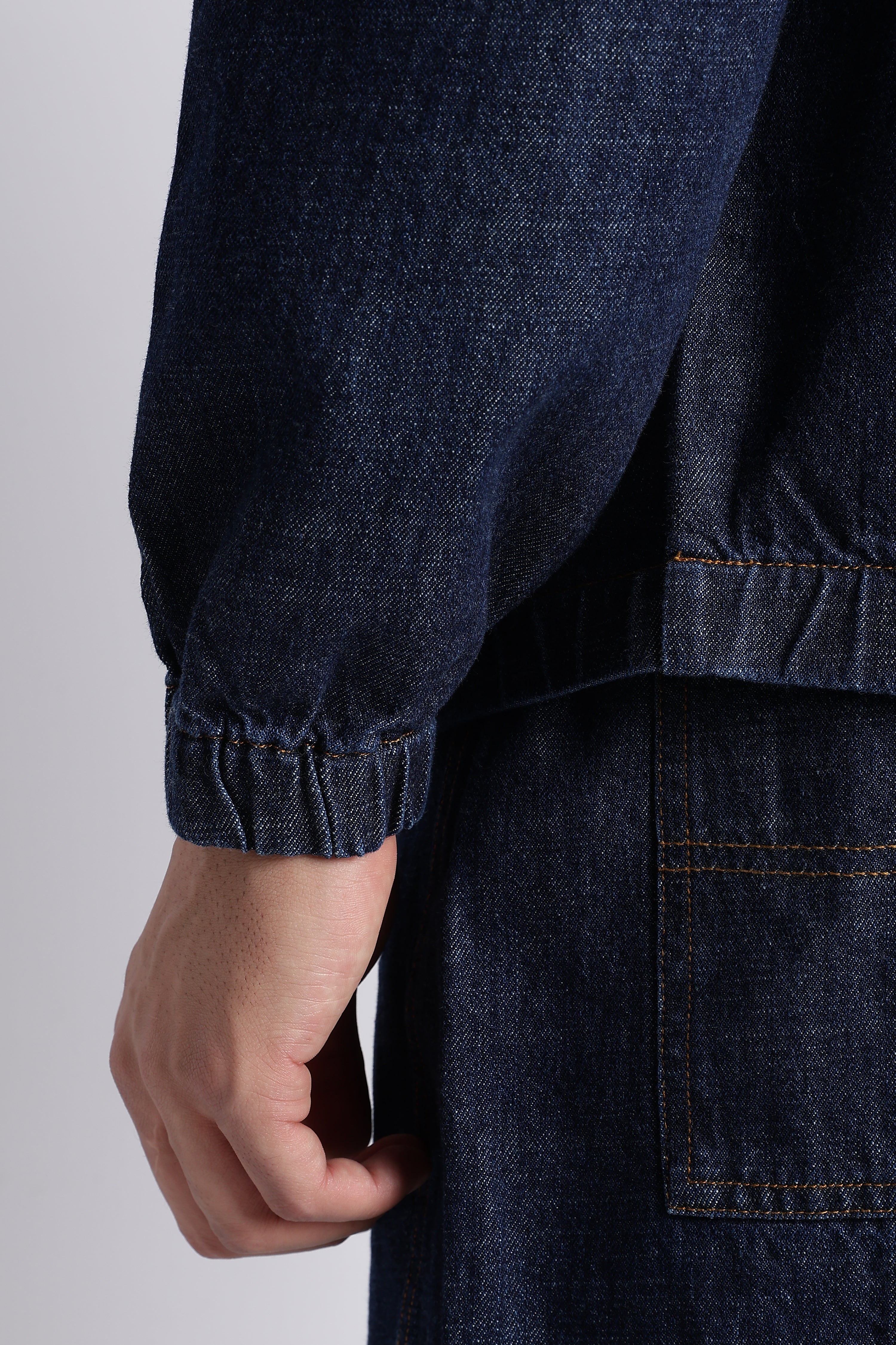 Men Indigo Denim Zip-Up Hoodie Jacket