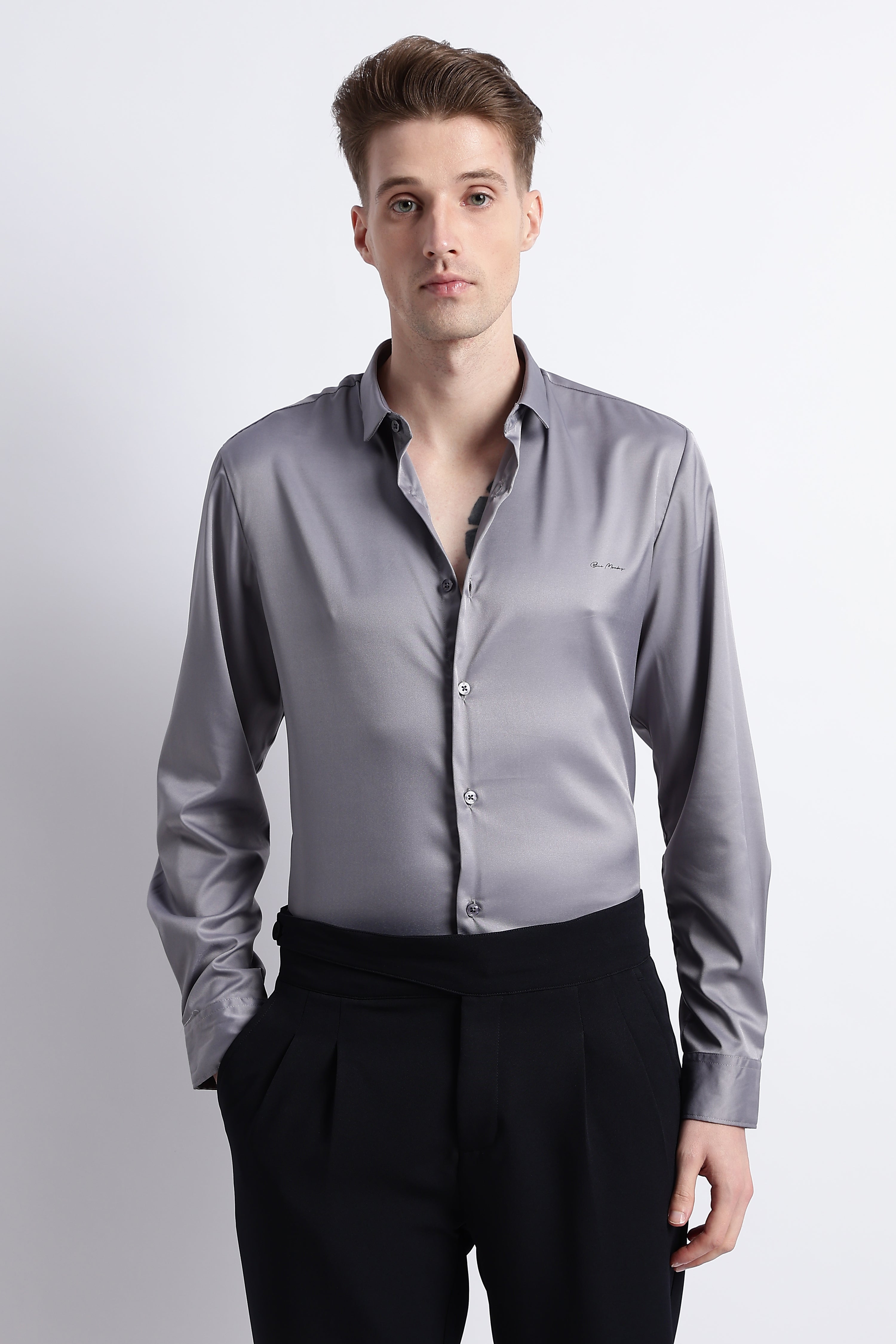 Men Smooth Satin Party Shirt