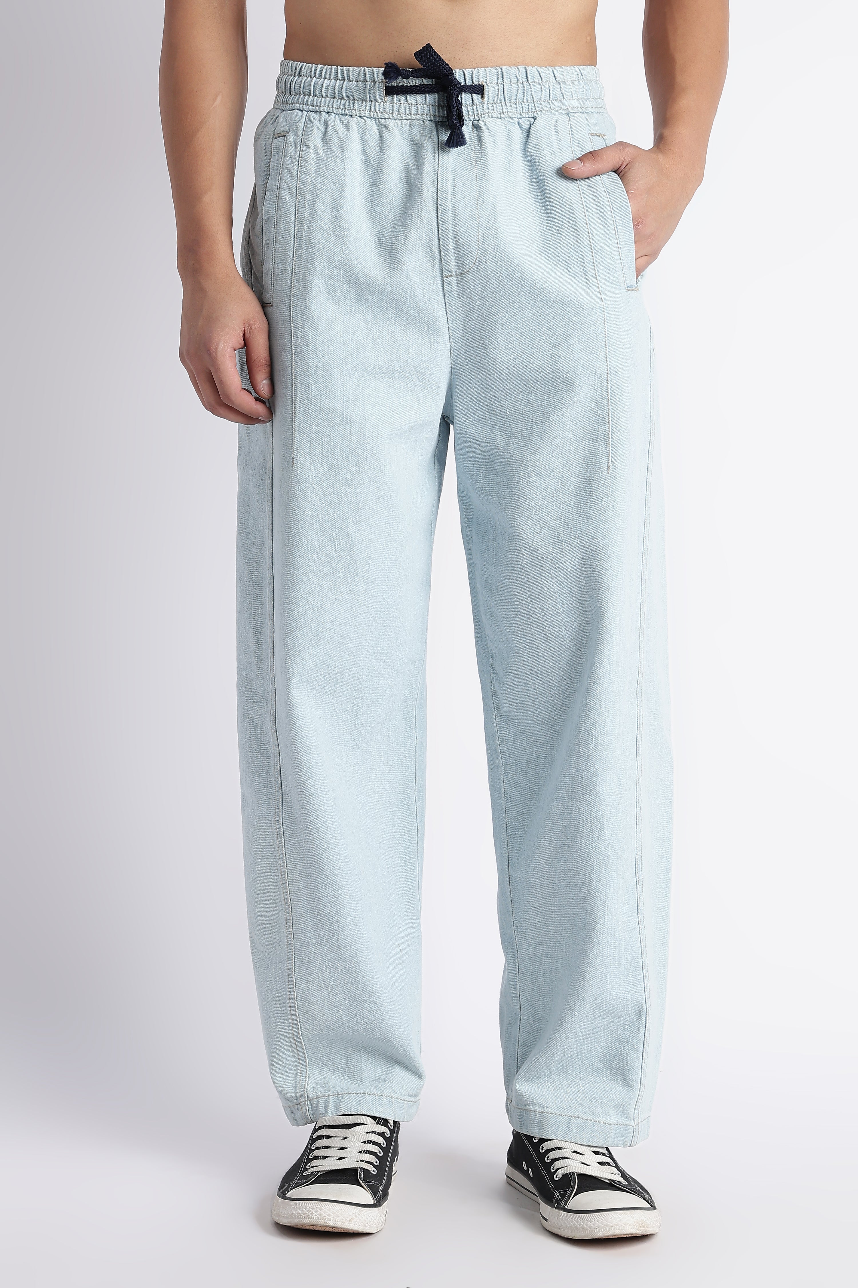 Men Blue Wide-Leg Denim Pant