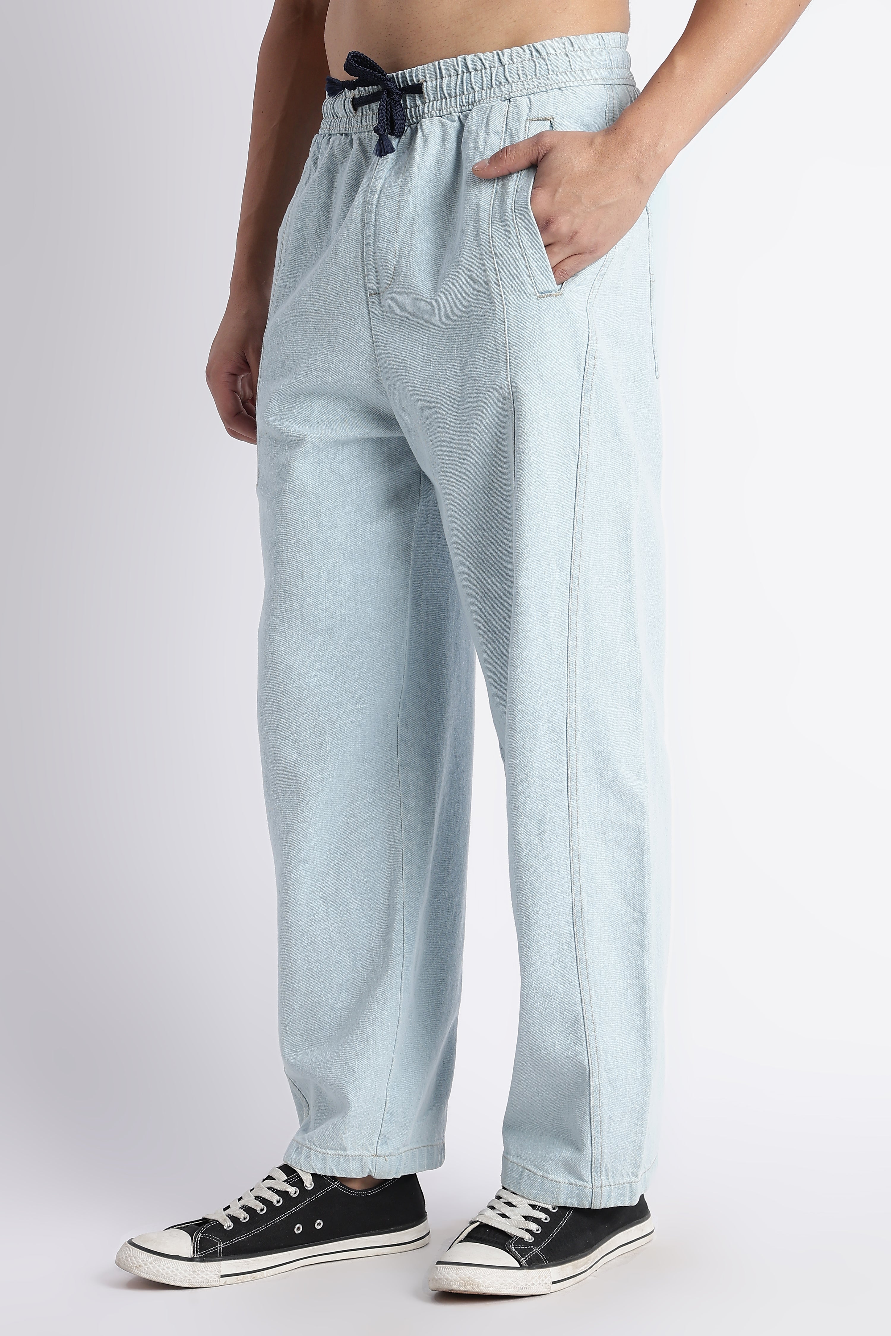 Men Blue Wide-Leg Denim Pant