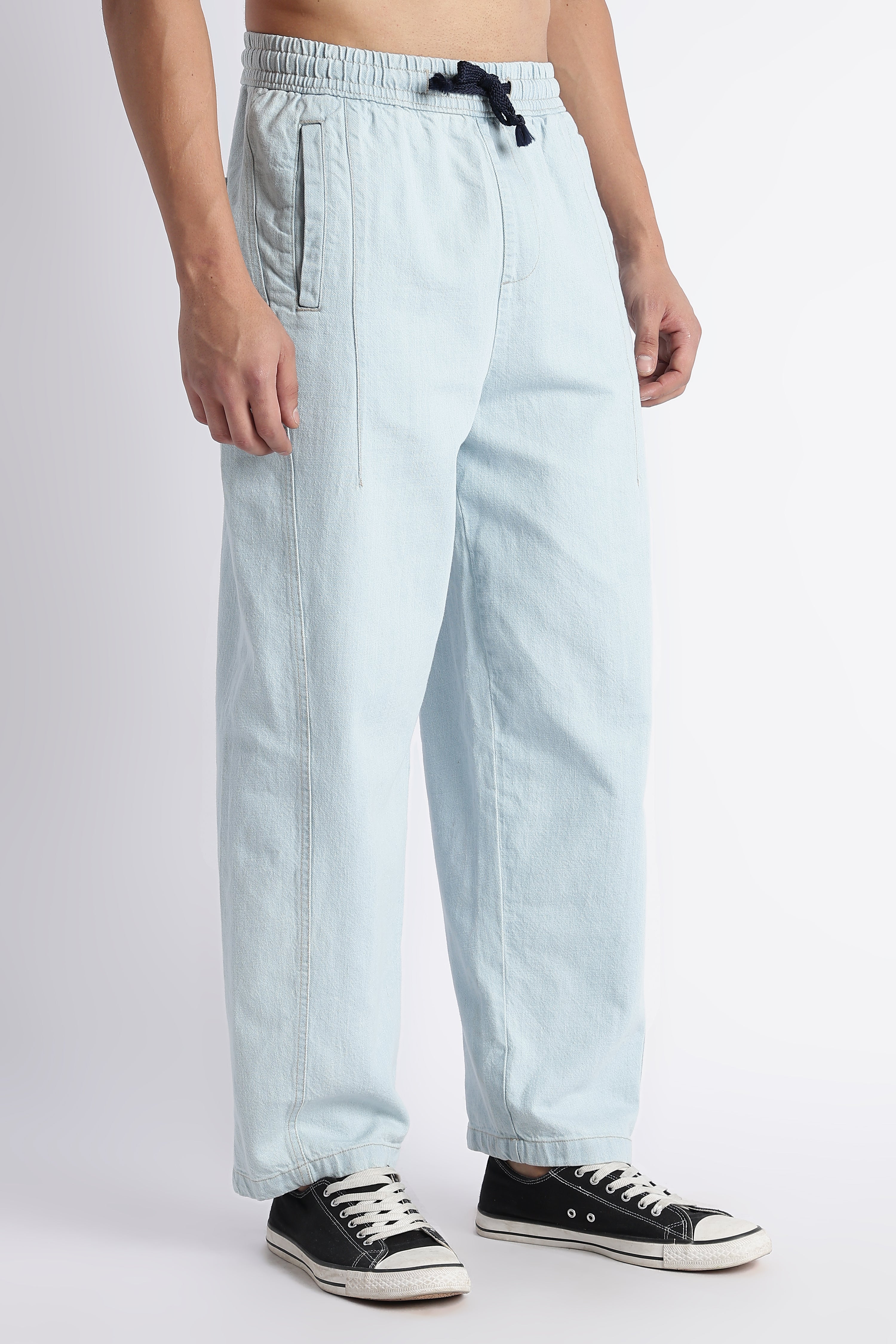 Men Blue Wide-Leg Denim Pant