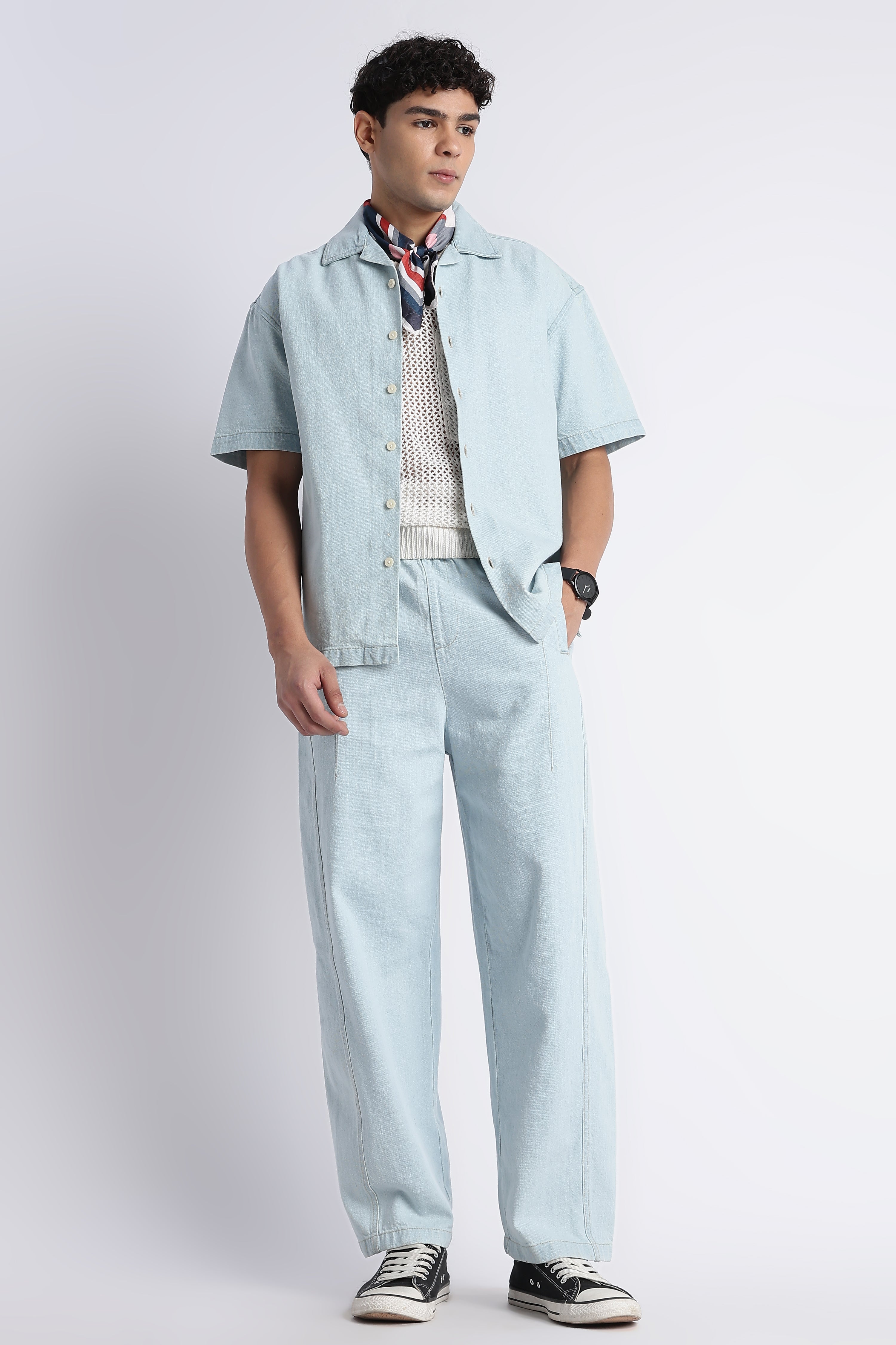 Men Blue Wide-Leg Denim Pant