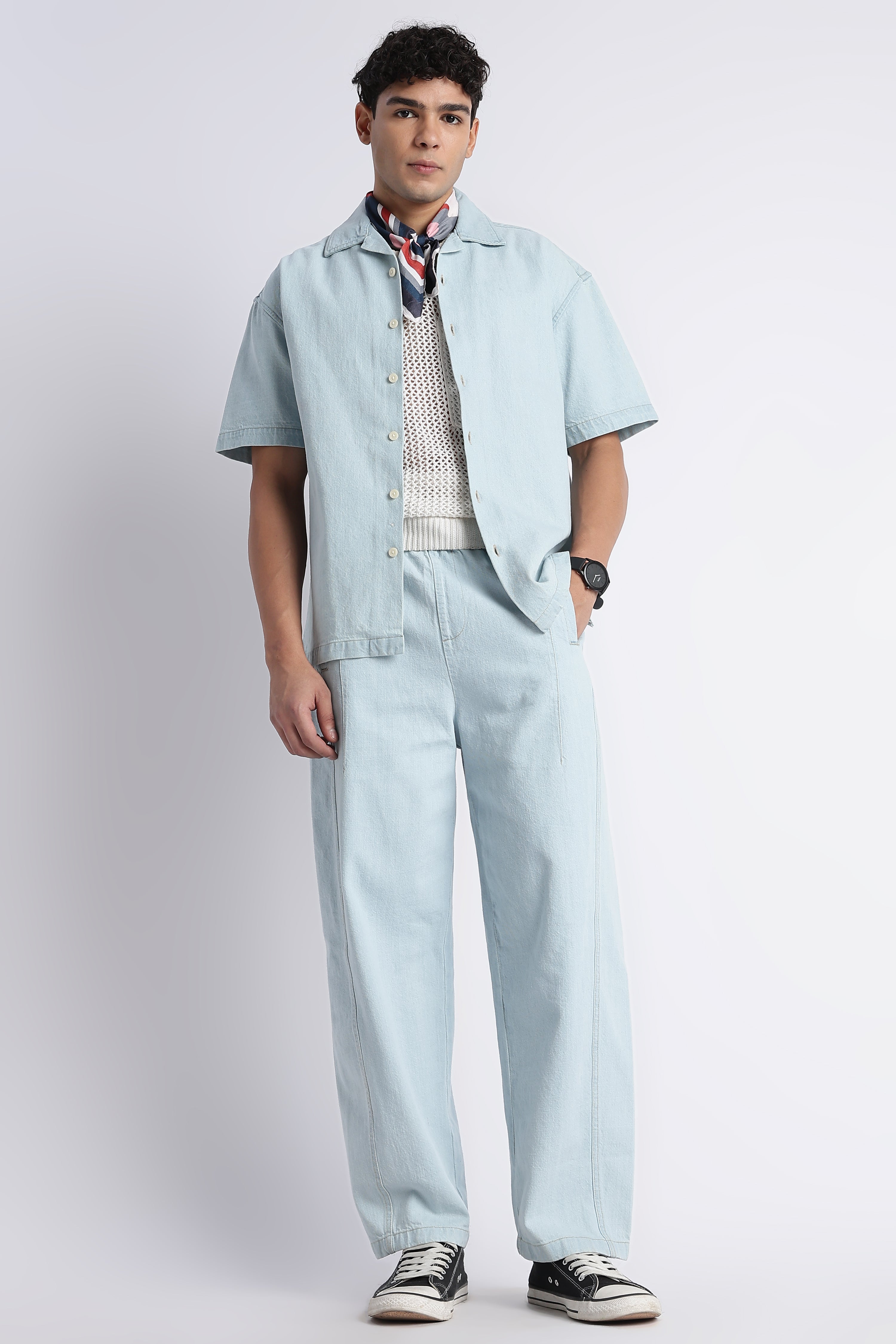 Men Blue Wide-Leg Denim Pant