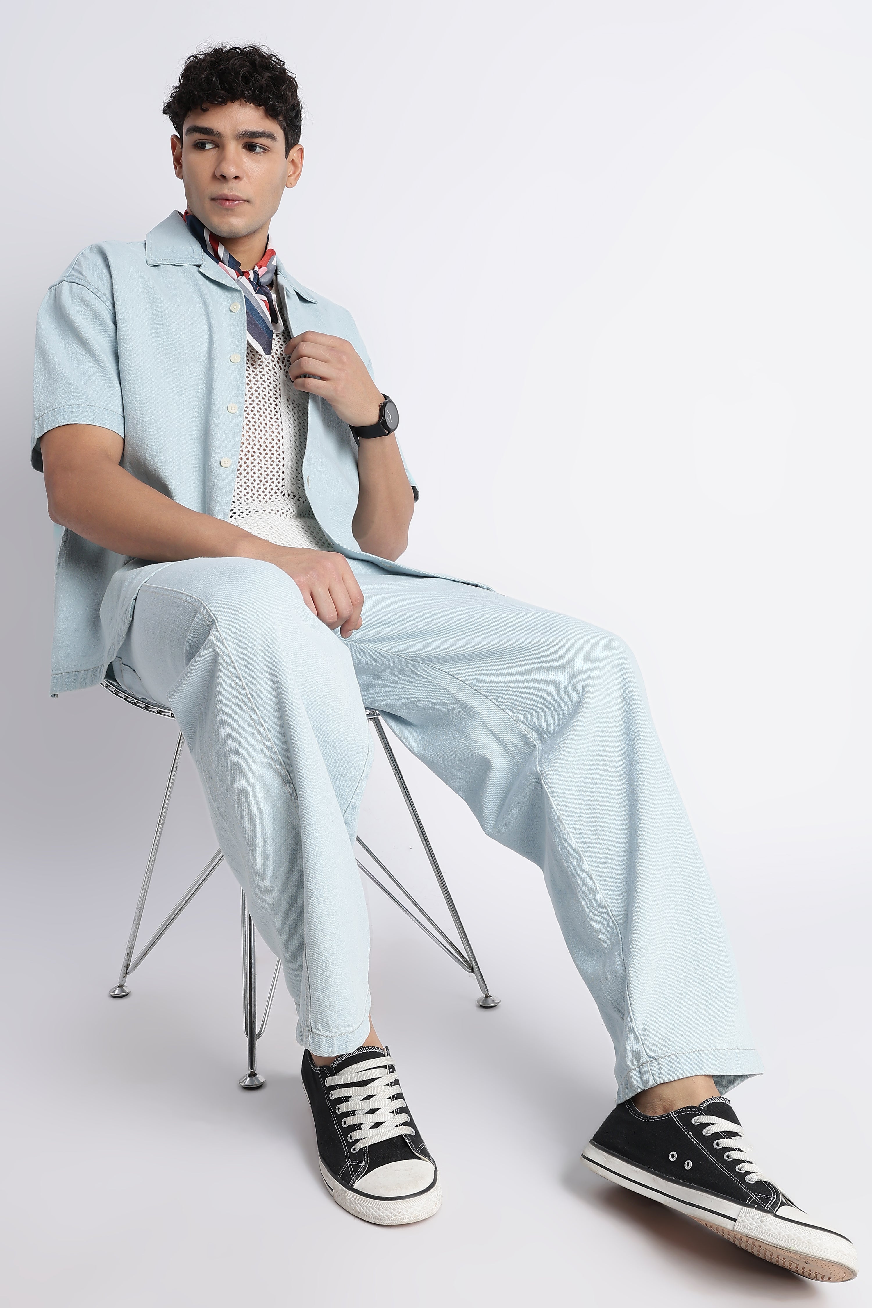 Men Blue Wide-Leg Denim Pant