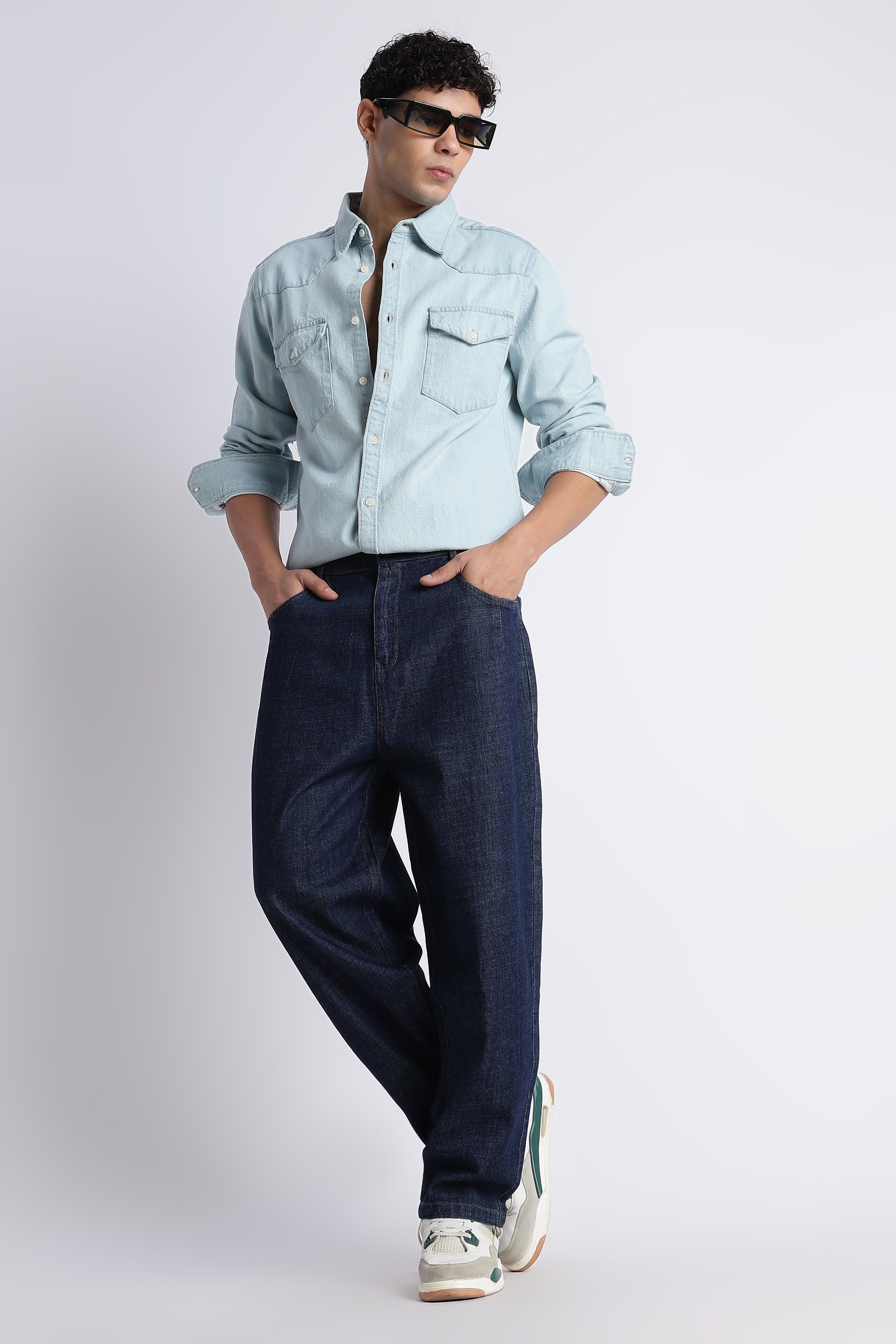 Men Indigo Baggy Jeans