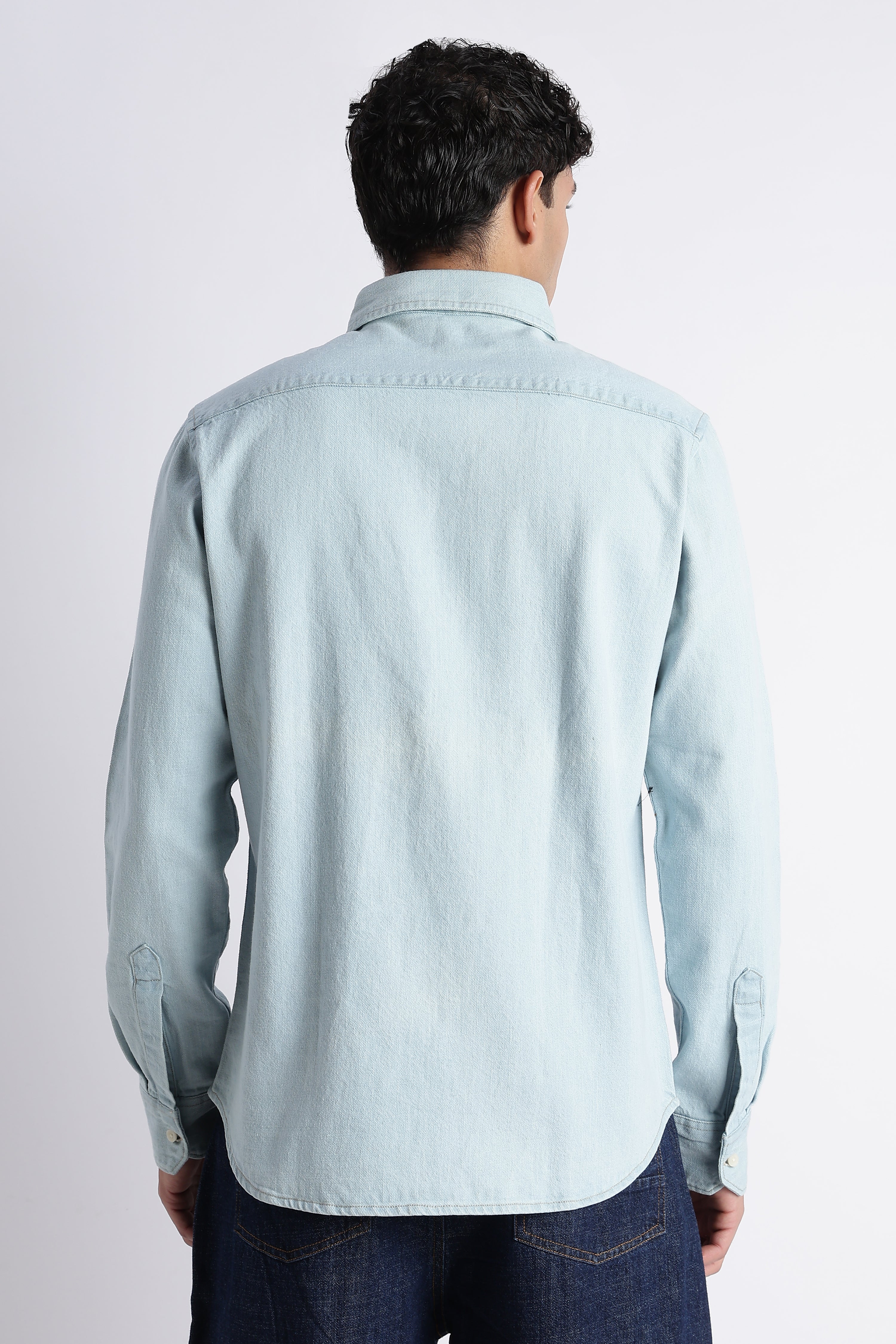 Men Ice Blue Western Denim Shirt