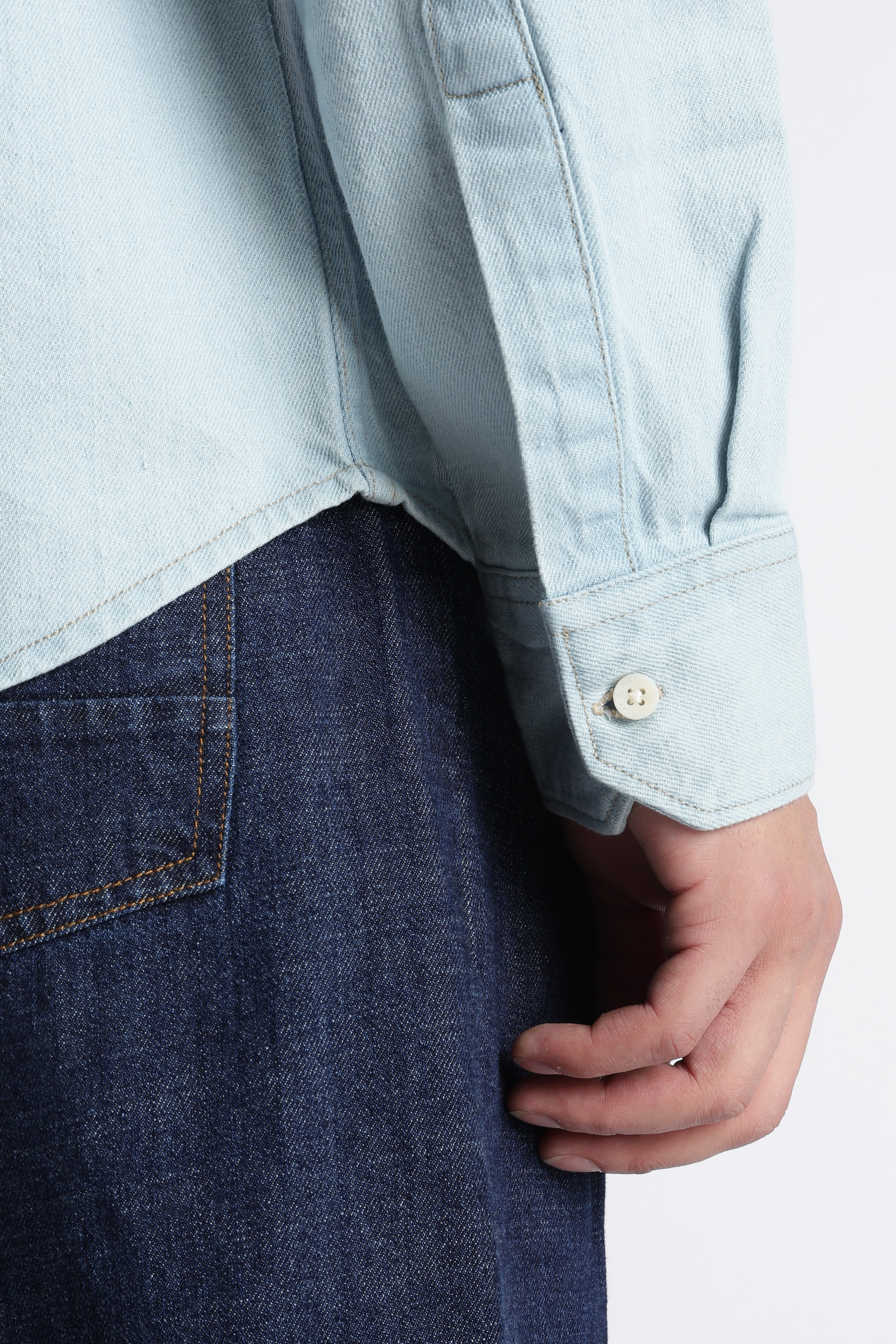 Men Ice Blue Western Denim Shirt