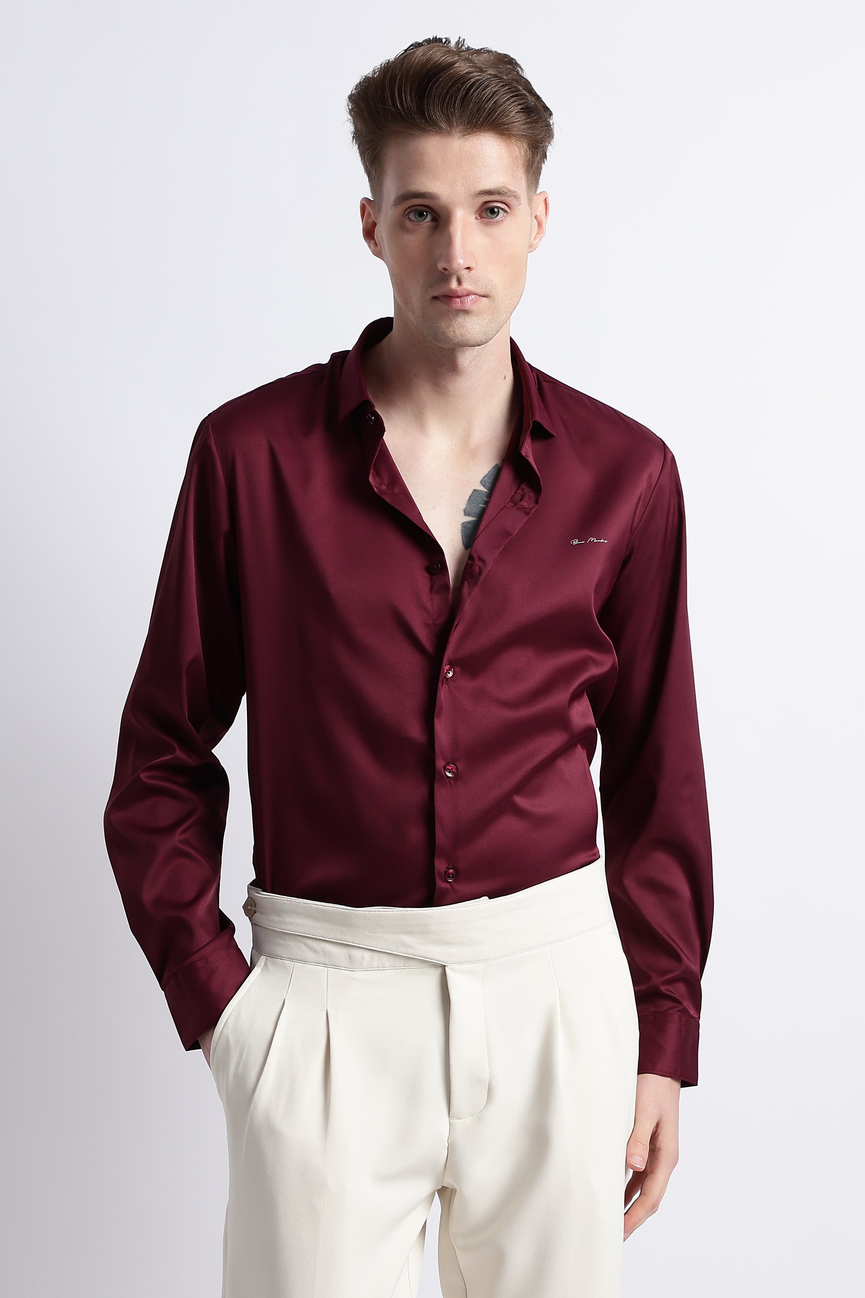 Men Smooth Satin Party Shirt