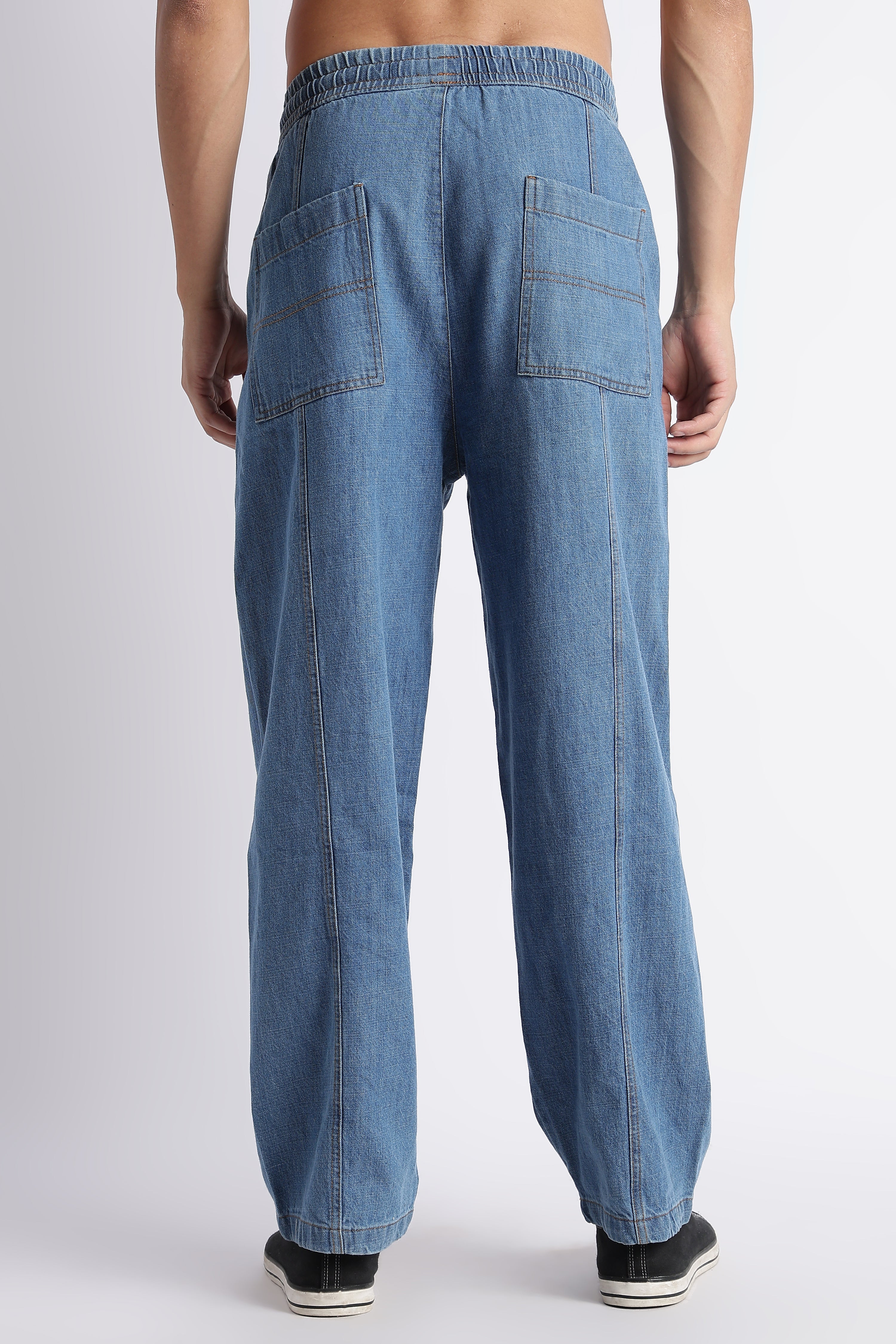 Men Mid Blue Wide-Leg Denim Pant
