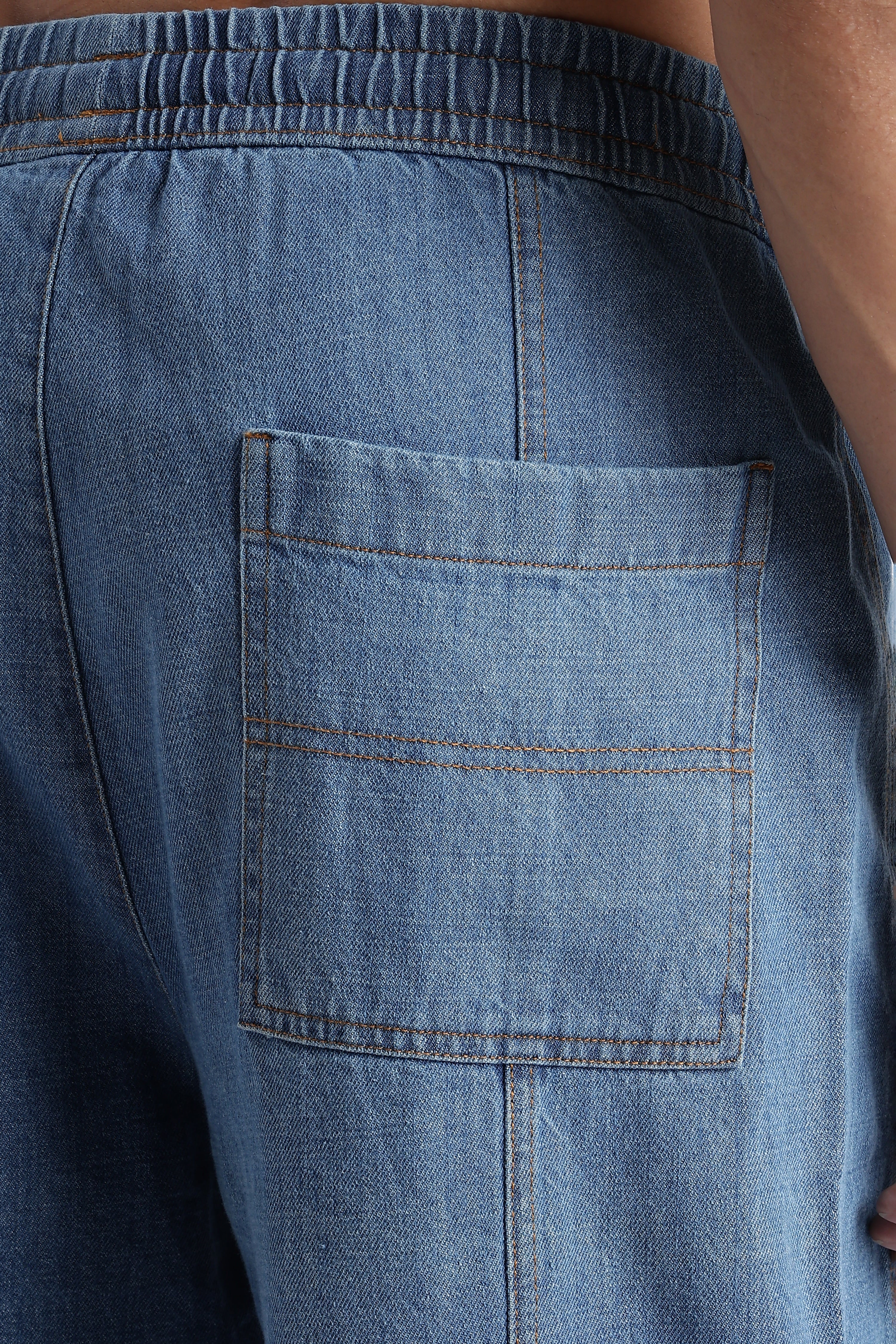 Men Mid Blue Wide-Leg Denim Pant