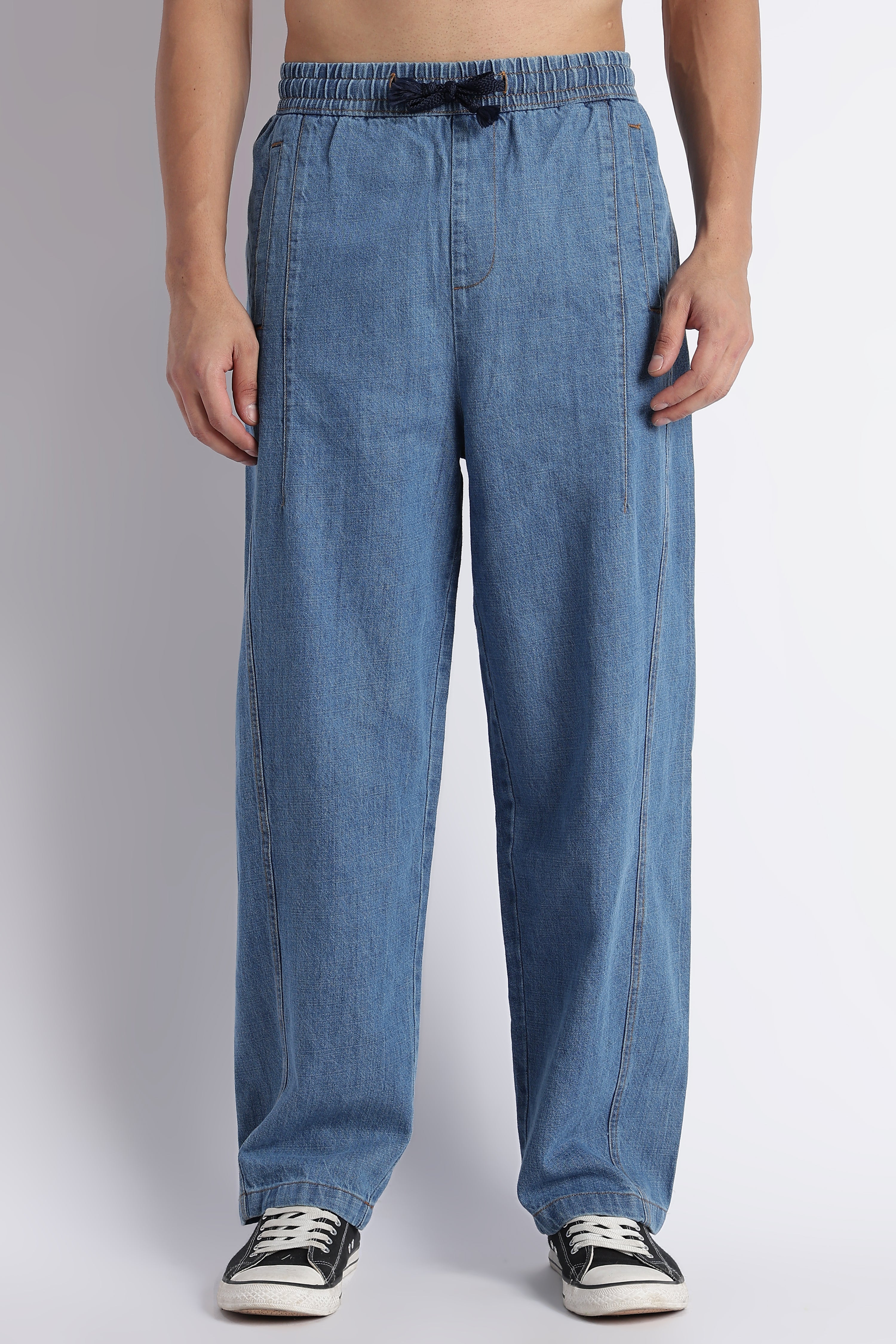 Men Mid Blue Wide-Leg Denim Pant