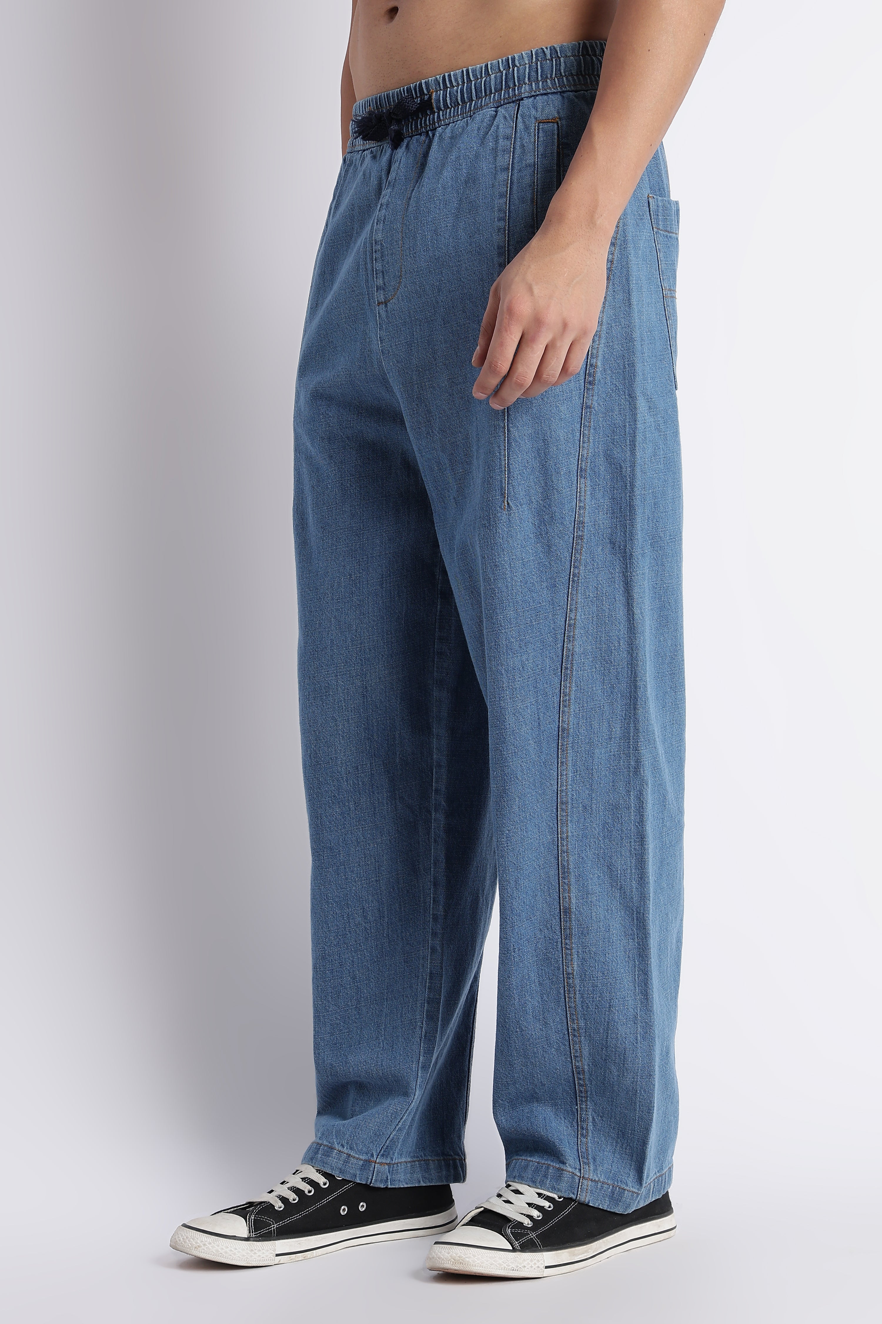 Men Mid Blue Wide-Leg Denim Pant