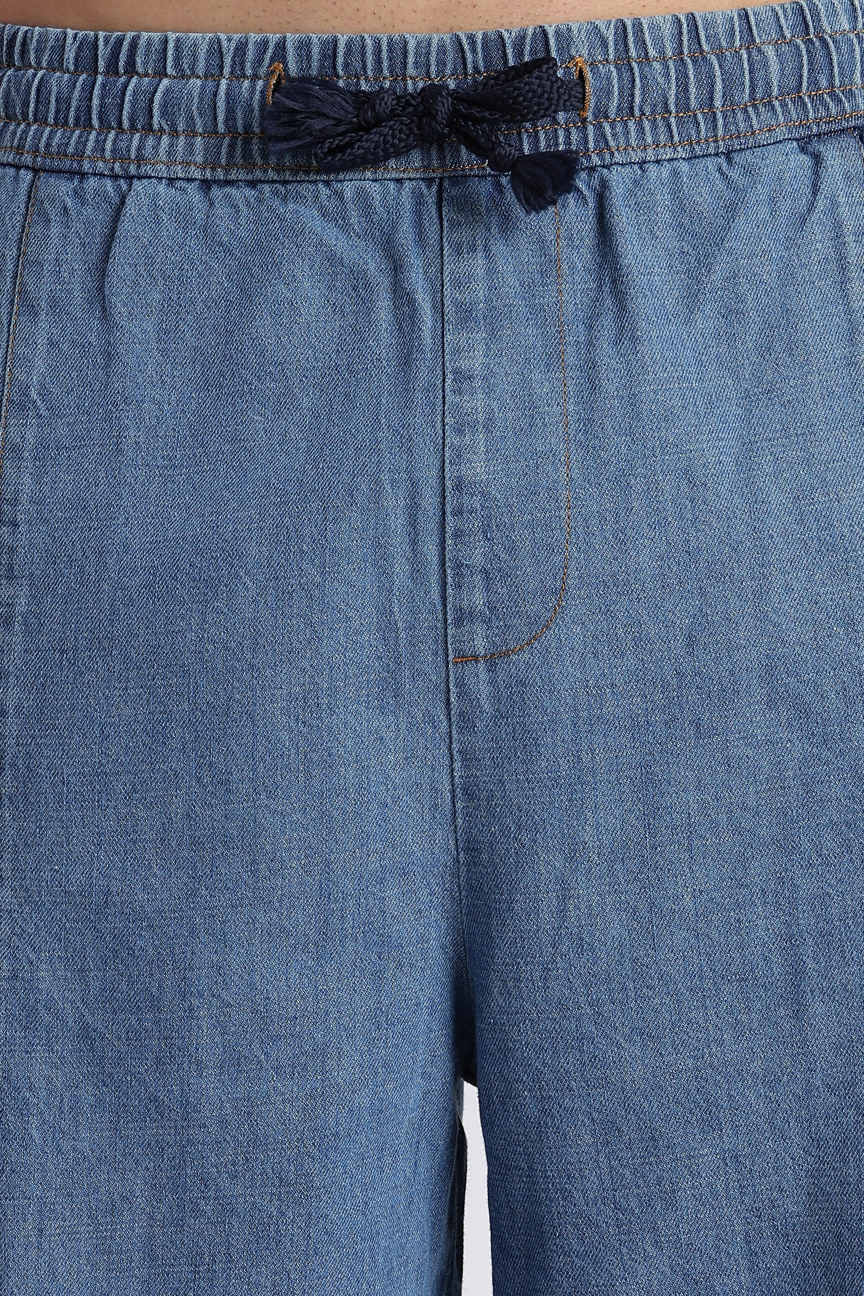 Men Mid Blue Wide-Leg Denim Pant