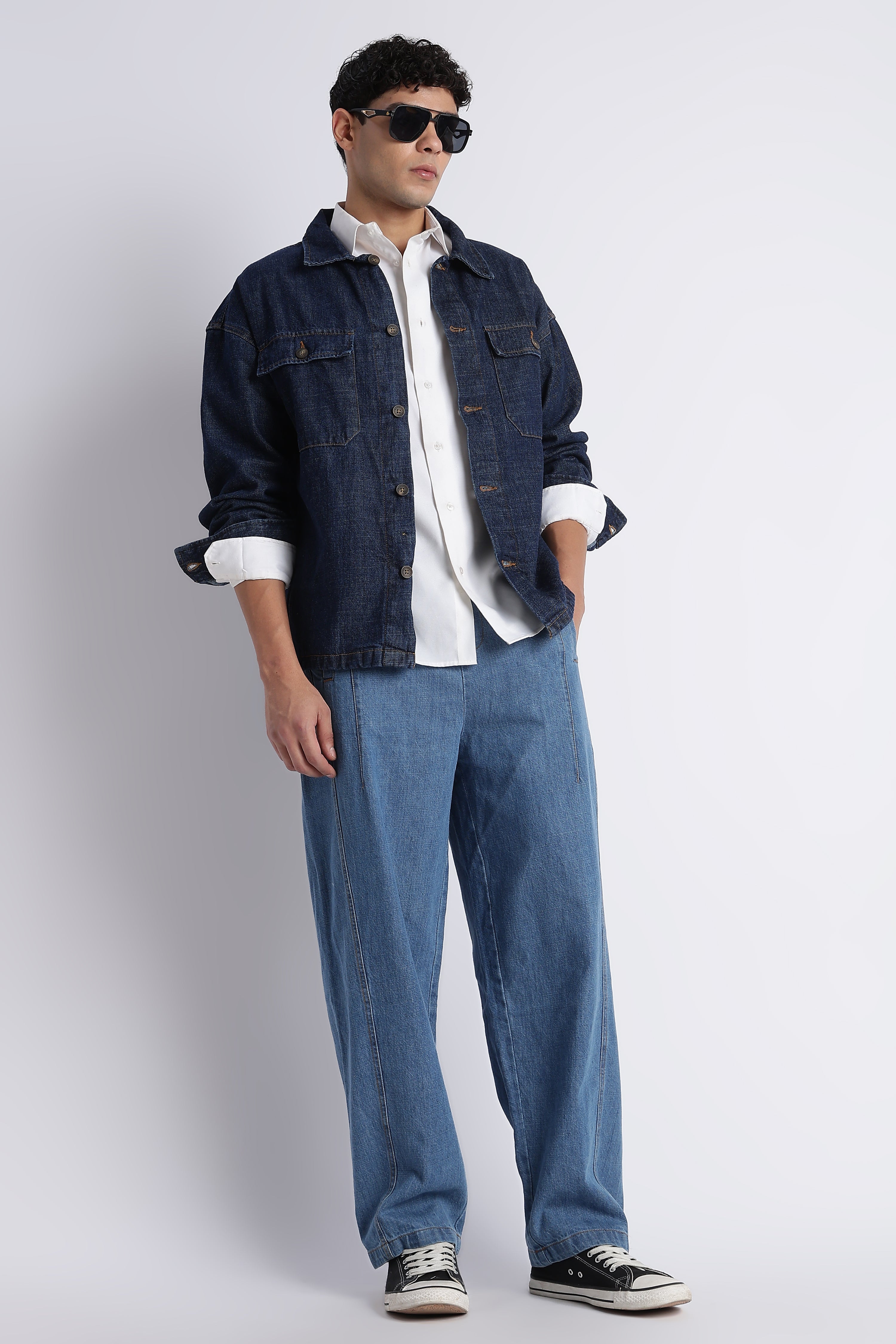 Men Mid Blue Wide-Leg Denim Pant