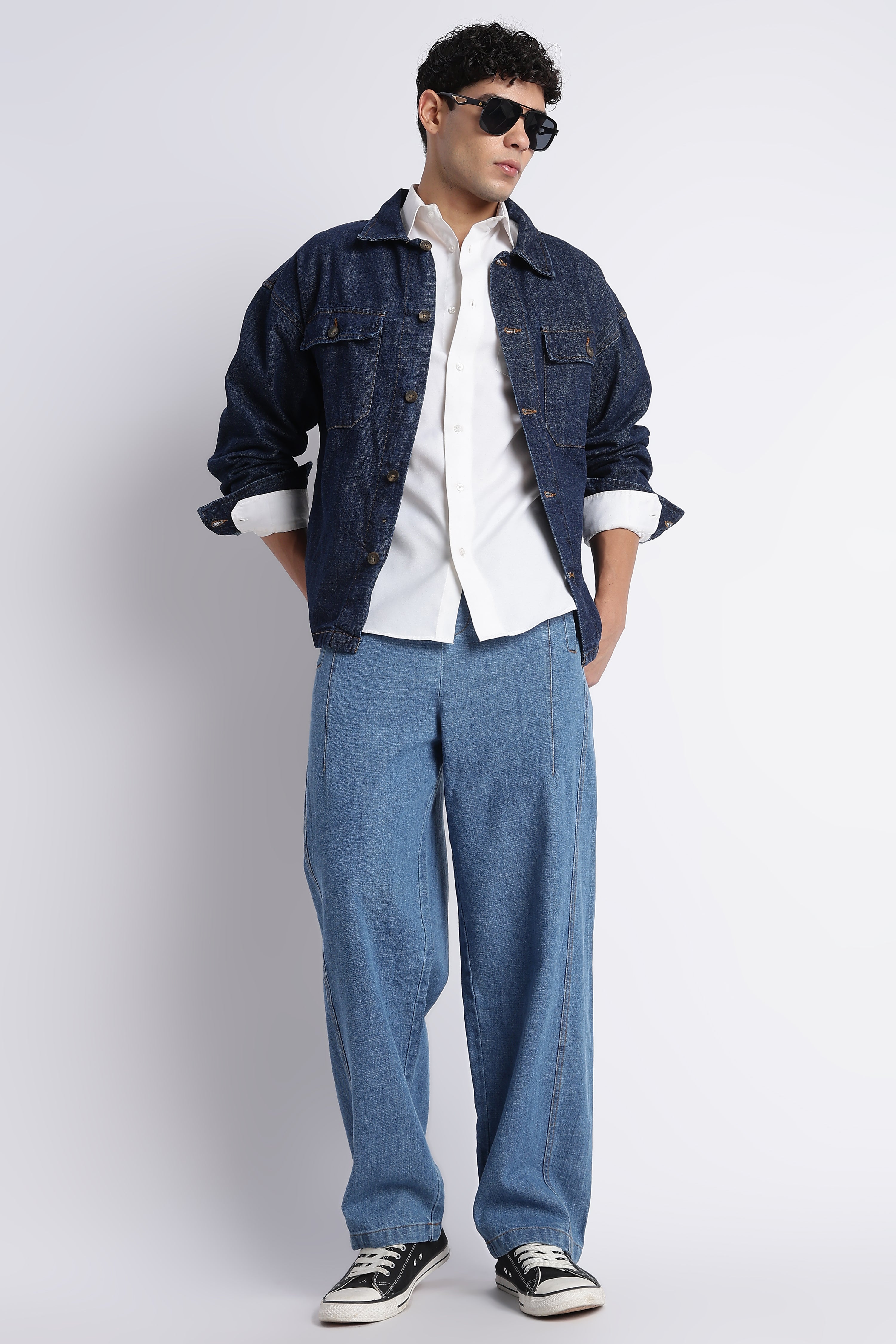 Men Mid Blue Wide-Leg Denim Pant