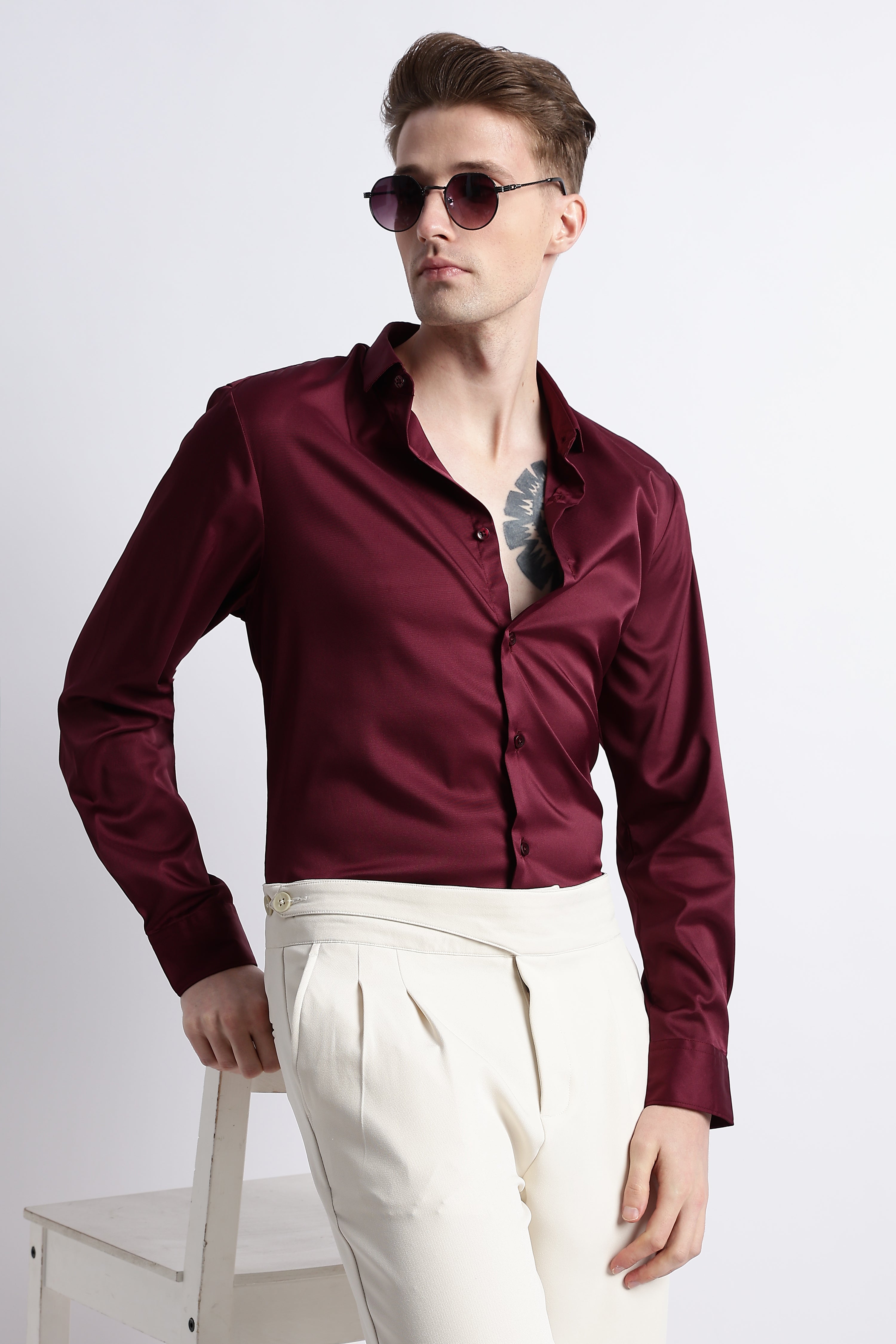 Men Smooth Satin Party Shirt