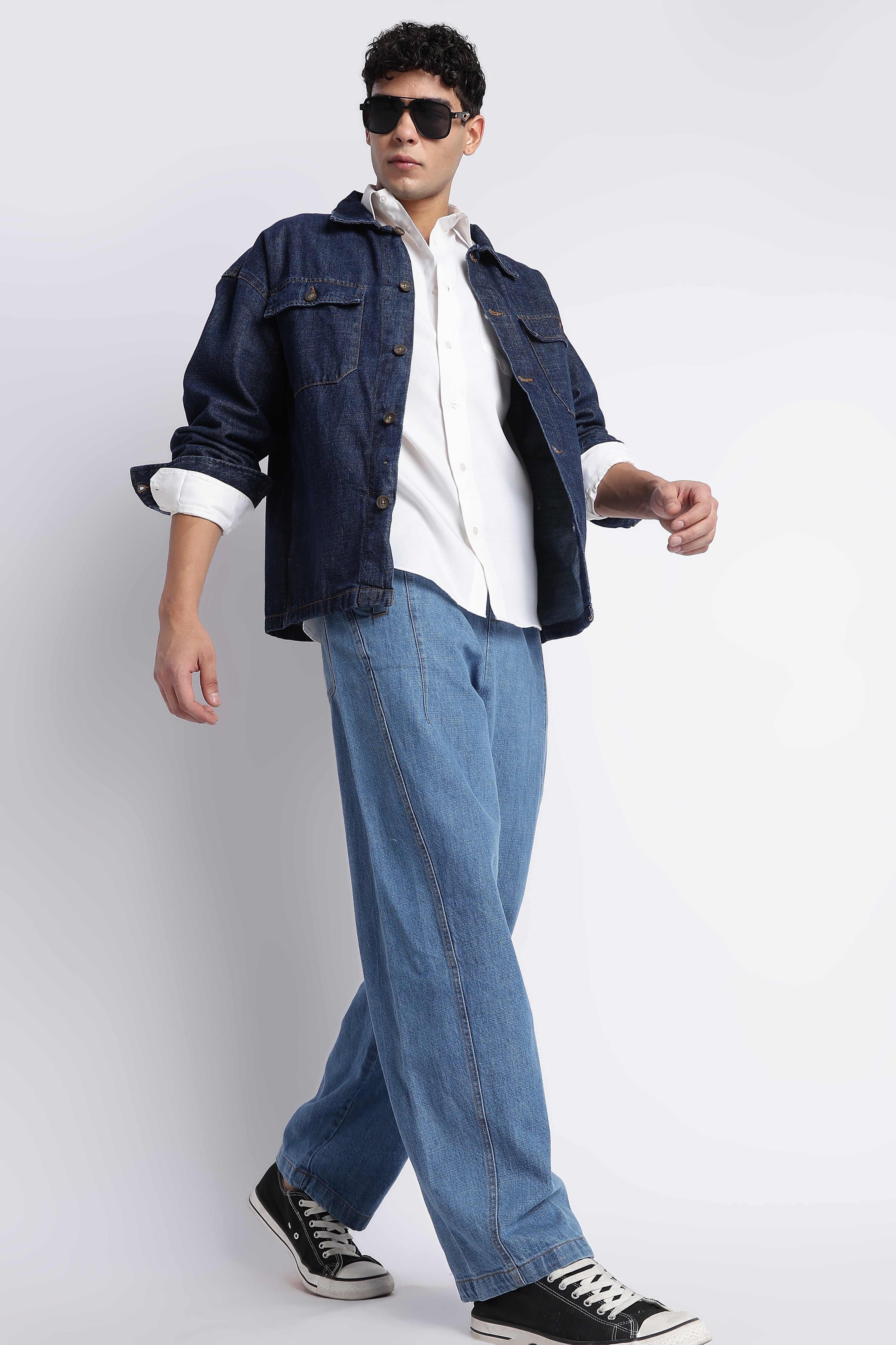 Men Mid Blue Wide-Leg Denim Pant