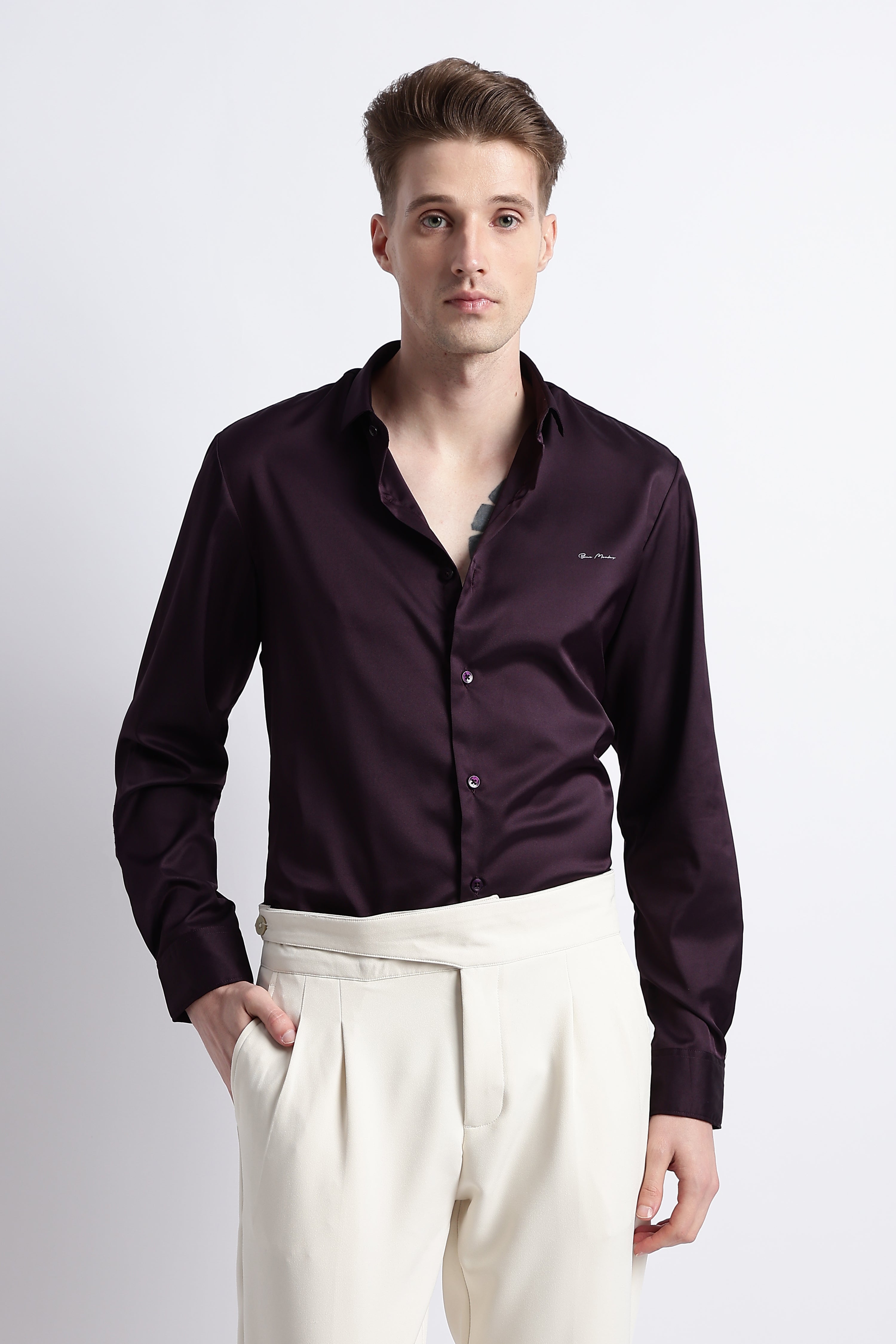 Men Smooth Satin Party Shirt