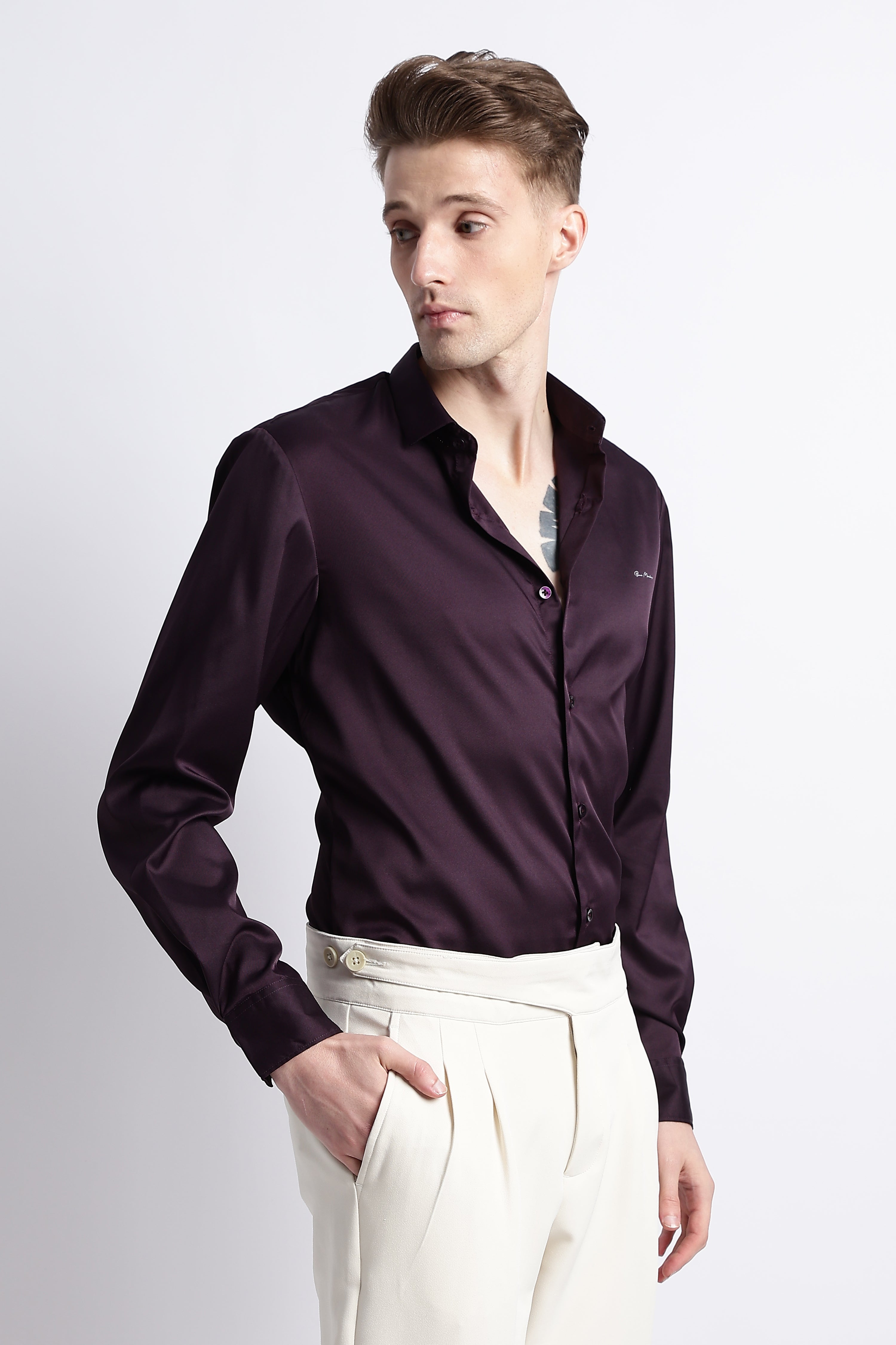 Men Smooth Satin Party Shirt