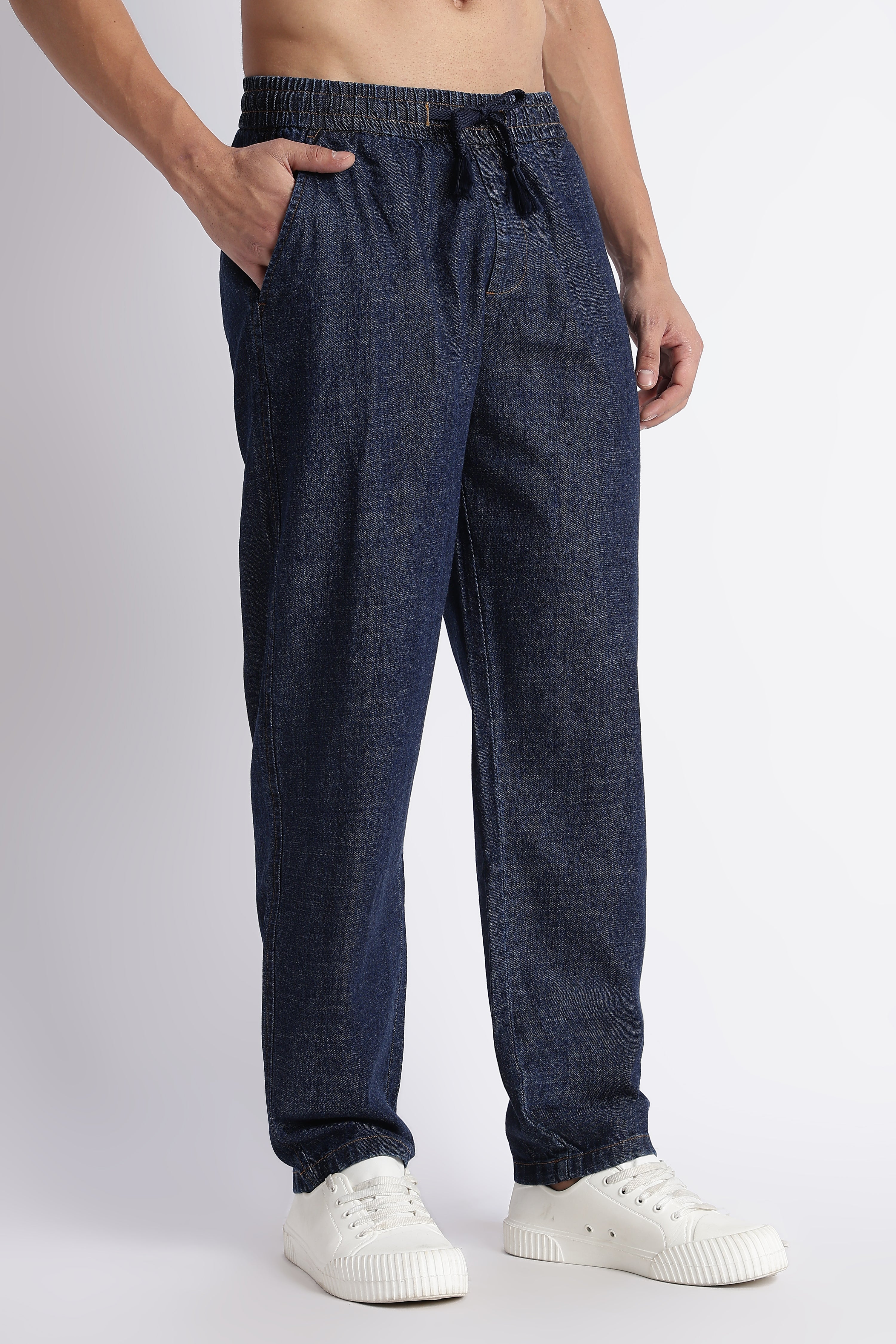 Men Indigo Drawstring Denim Pant
