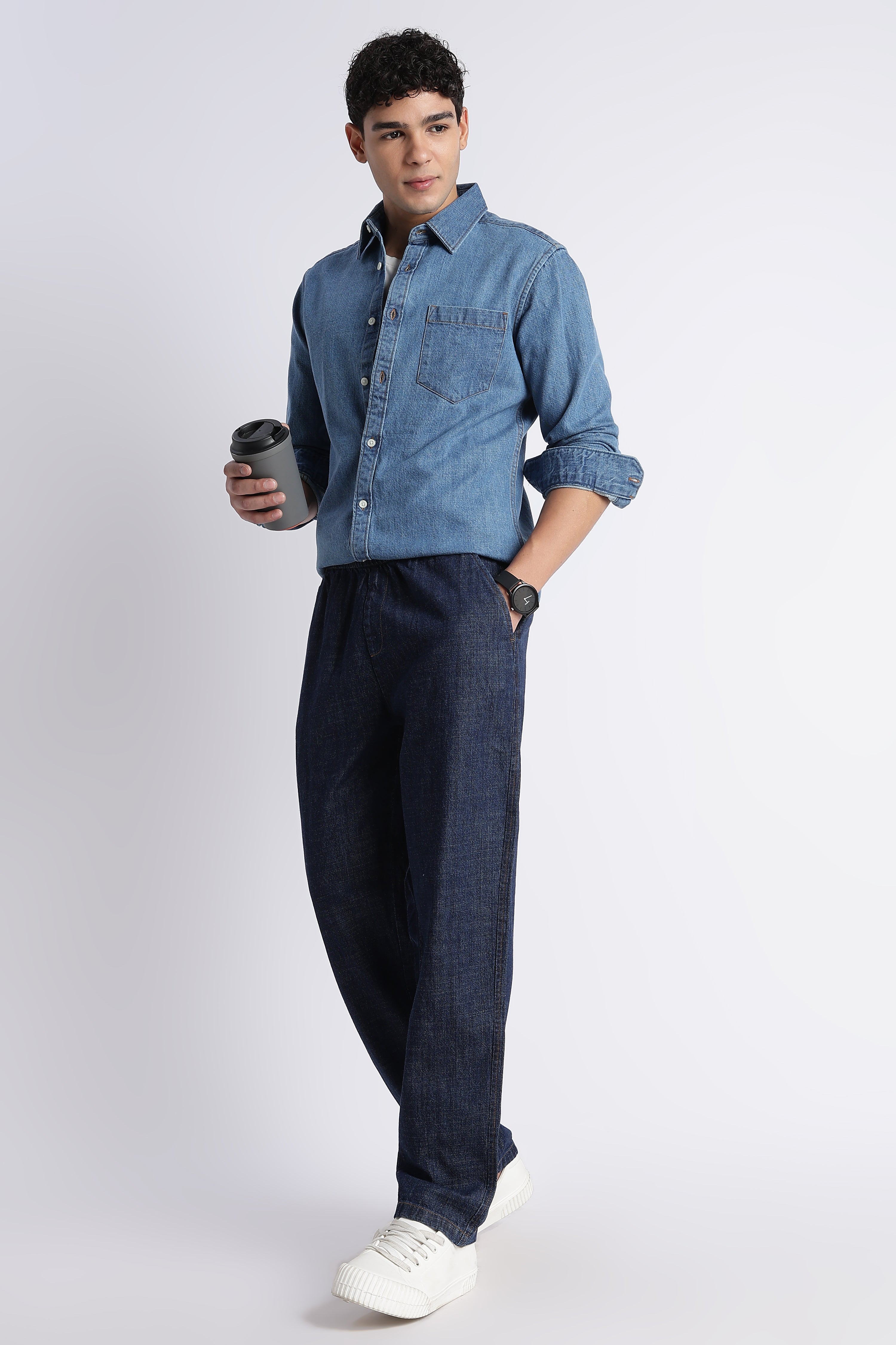 Men Indigo Drawstring Denim Pant
