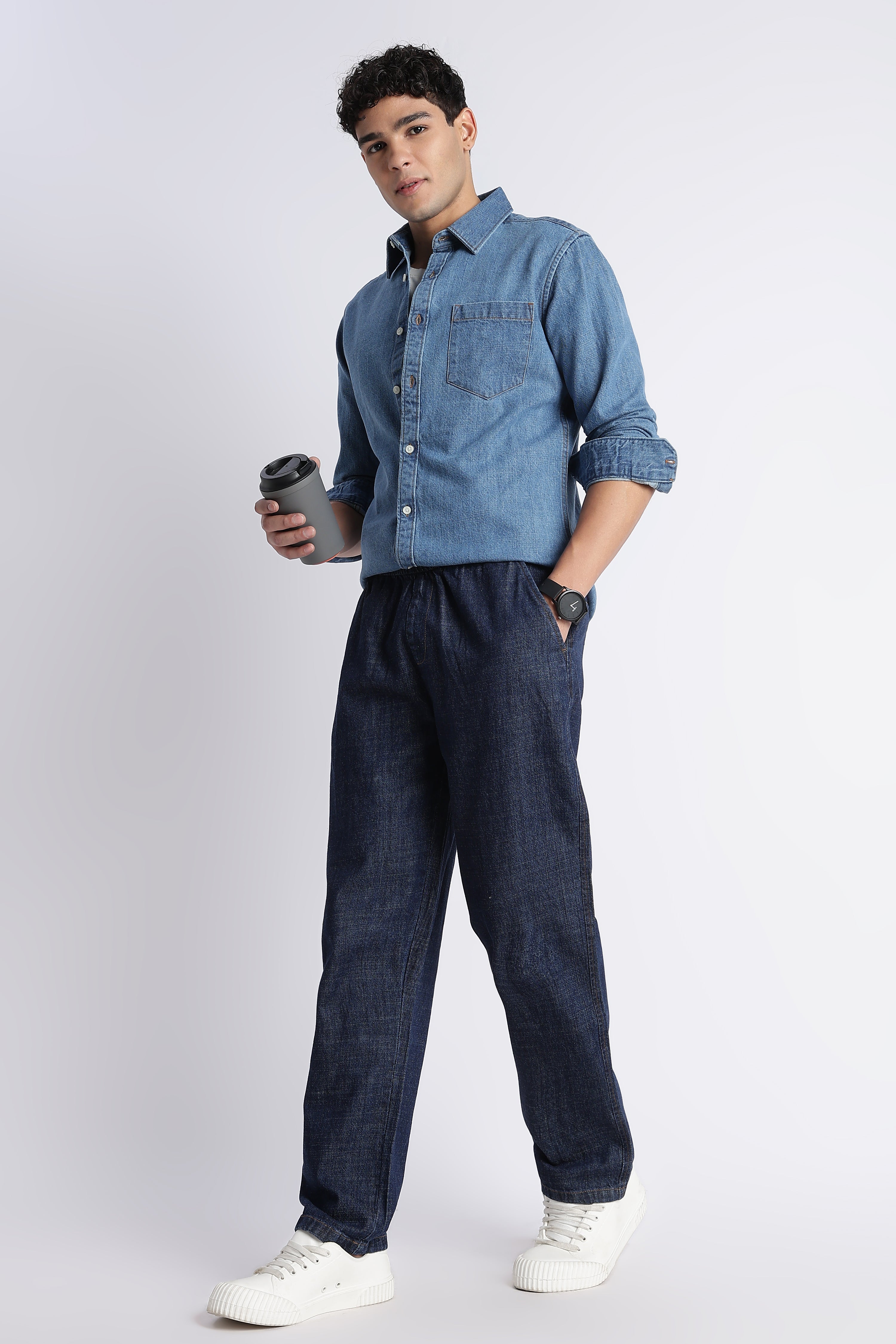 Men Indigo Drawstring Denim Pant