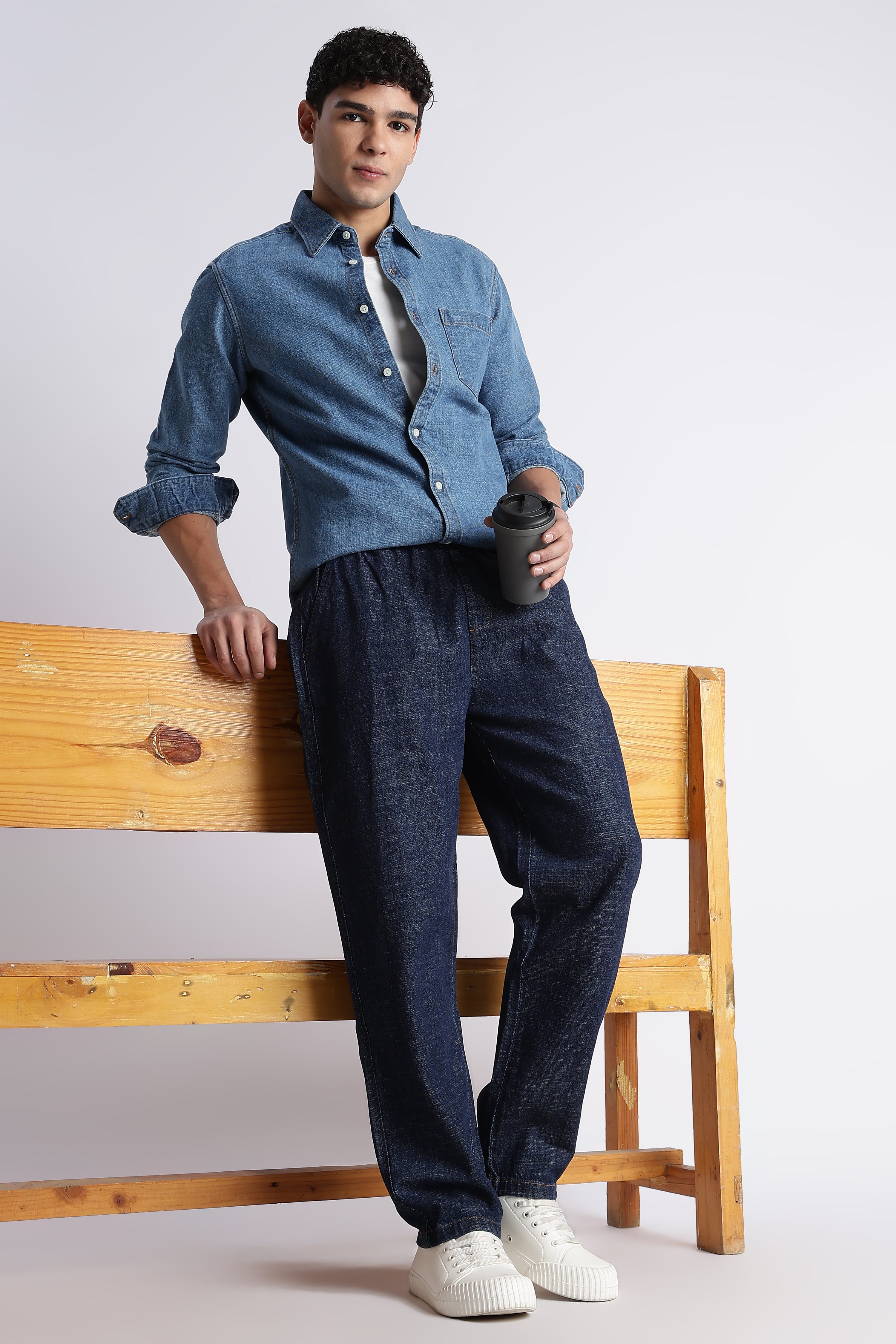 Men Indigo Drawstring Denim Pant
