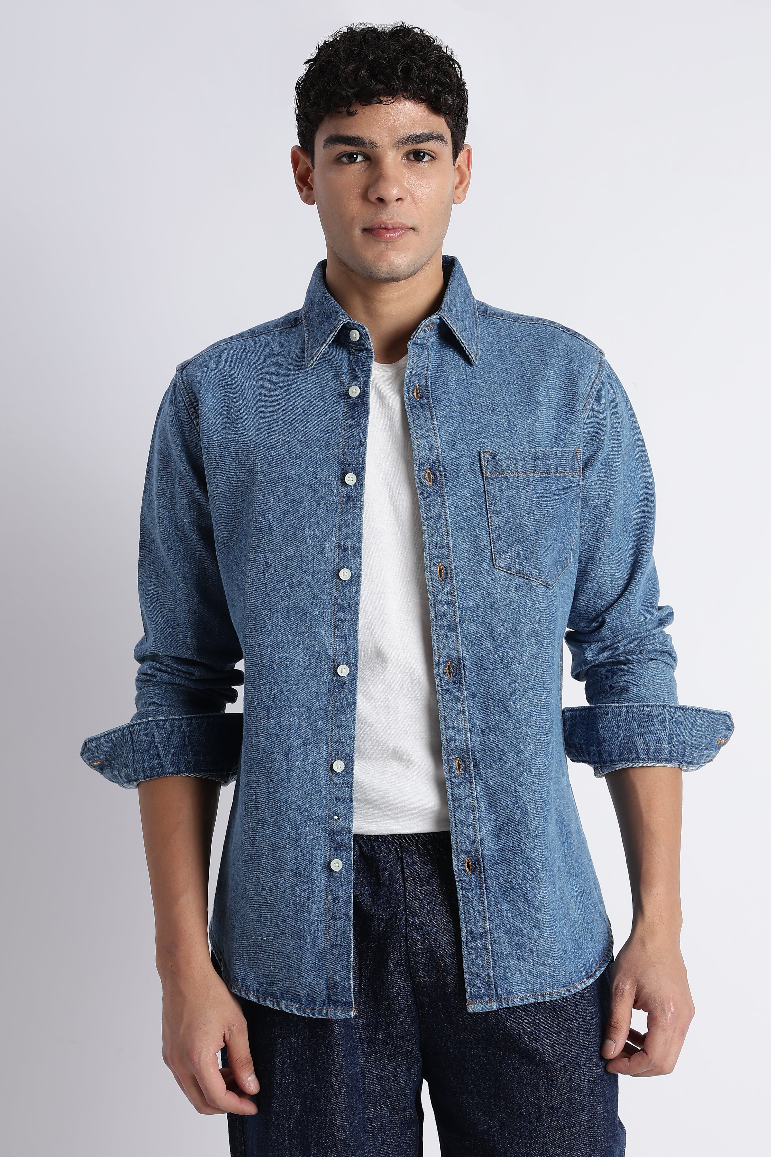 Men Mid Blue Denim Shirt